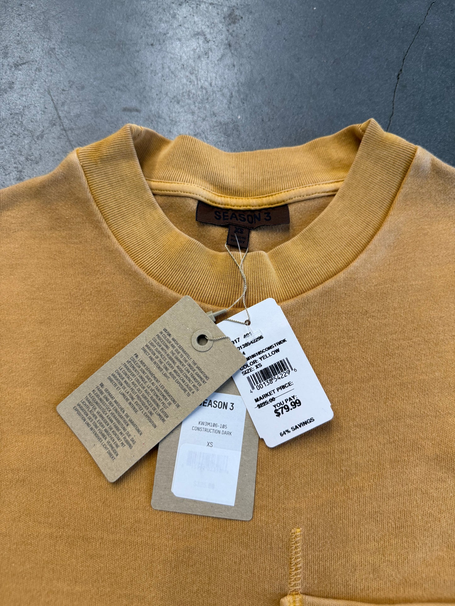 YEEZY SEASON 3 RUGBY CONSTRUCTION SHORT SLEEVE POCKET TEE - YELLOW (XS) (NWT)