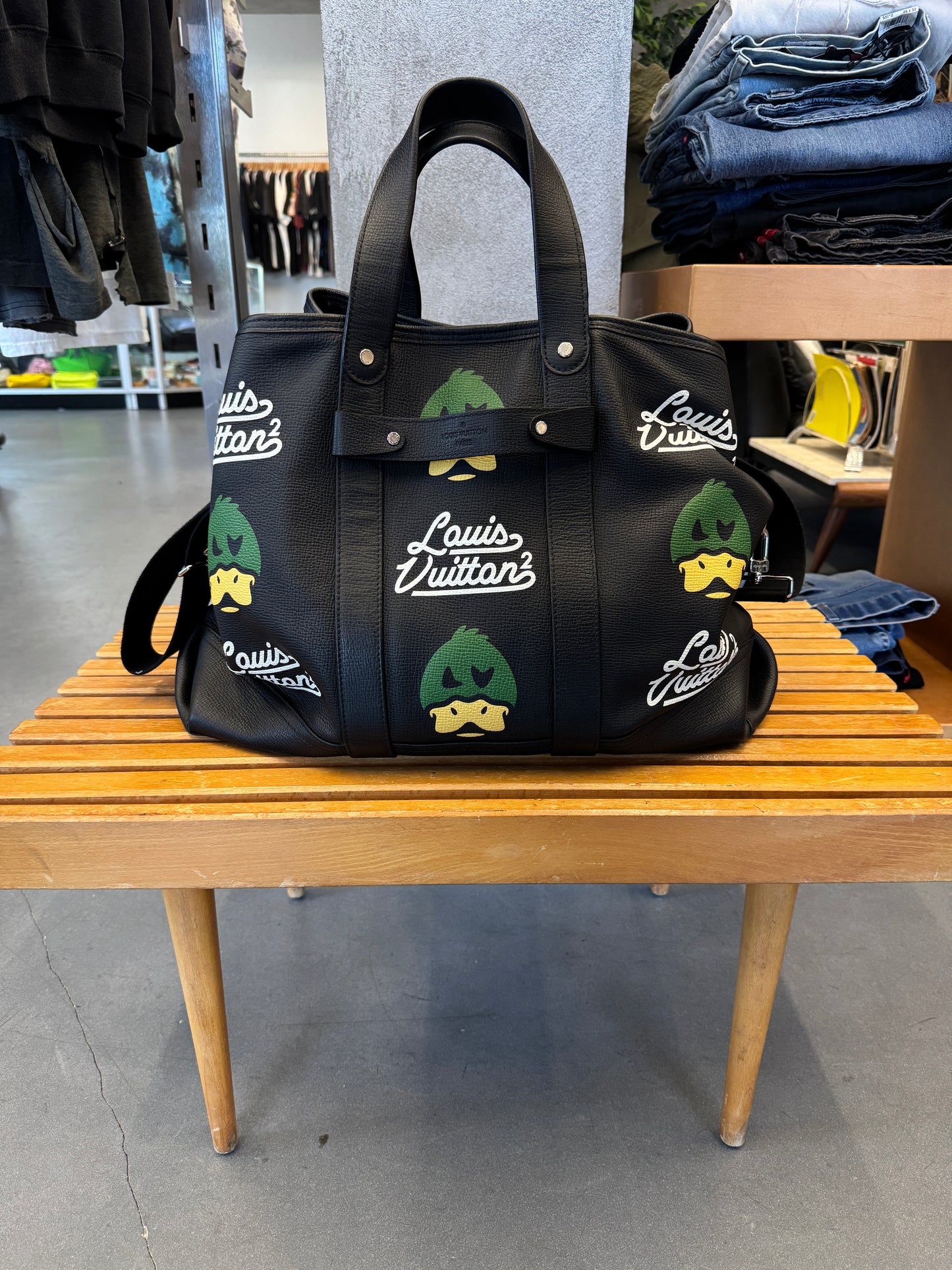 2021 LOUIS VUITTON NIGO TROLLY TOTE BAG BLACK LEATHER