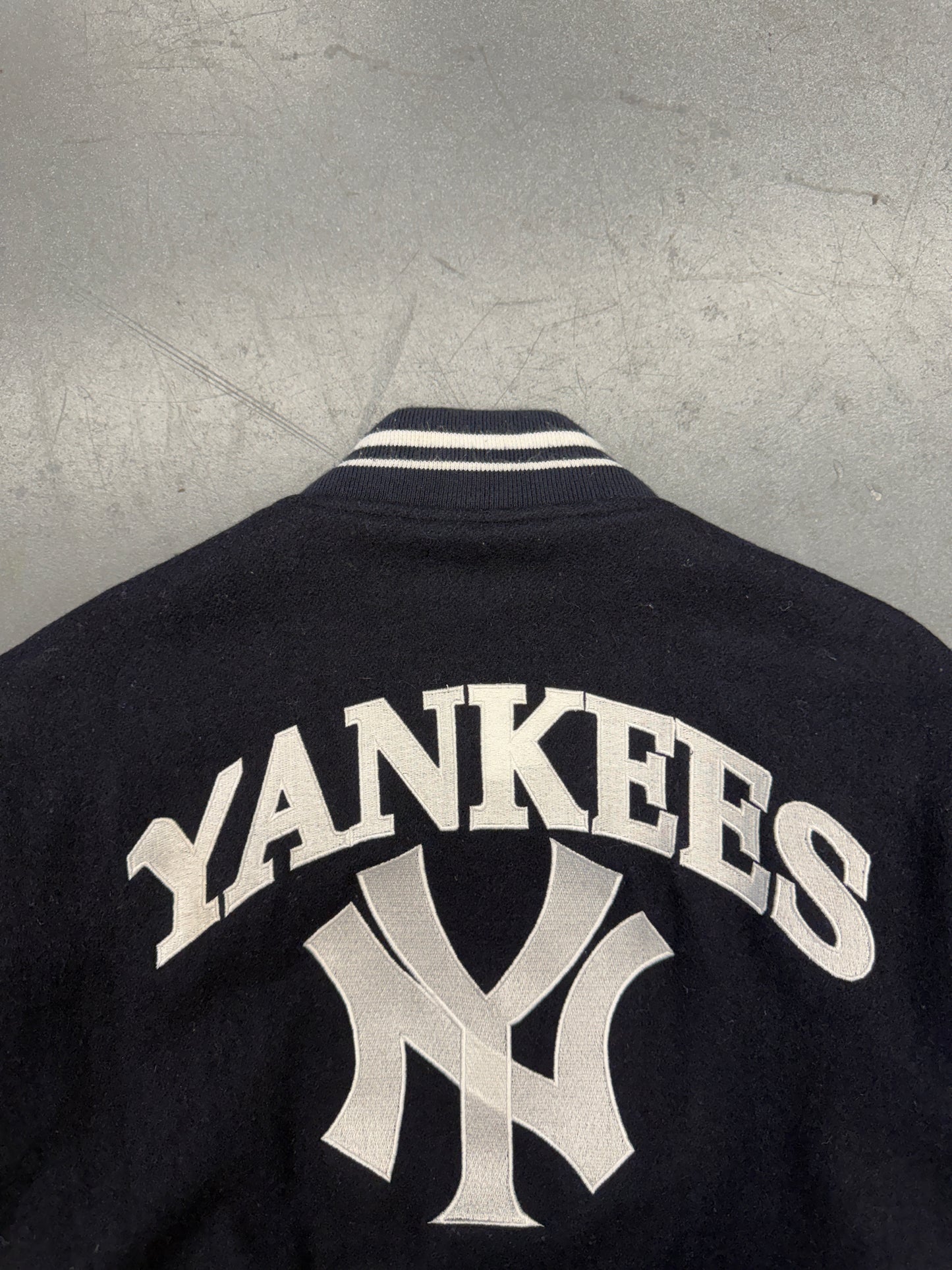 1996 MLB WORLD SERIES CHAMPIONS NEW YORK YANKEES WOOL & LEATHER VARSITY JACKET (MIRAGE TAG)