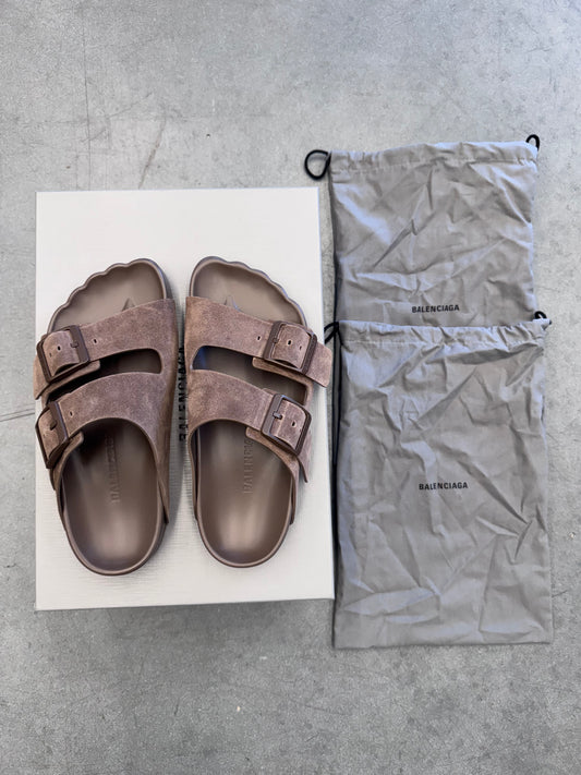 SIZE 40 BALENCIAGA SUNDAY SANDAL BROWN SUEDE (NEW WITH BOX)