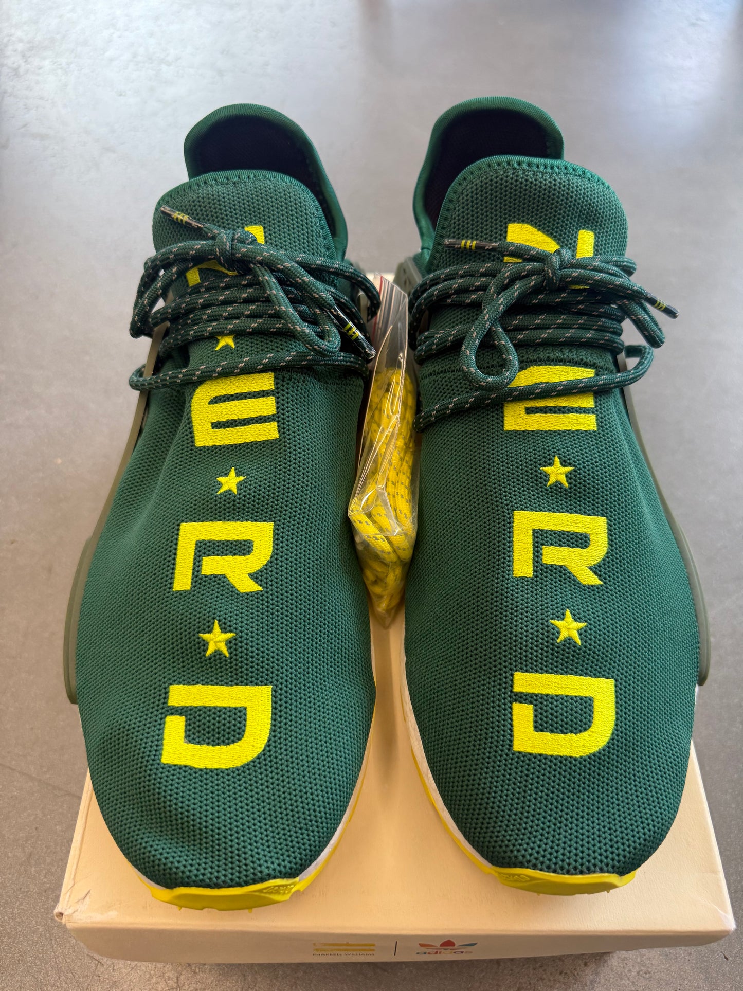 SIZE 11.5 ADIDAS NMD HU PHARRELL NERD GREEN YELLOW (BRAND NEW WITH BOX)