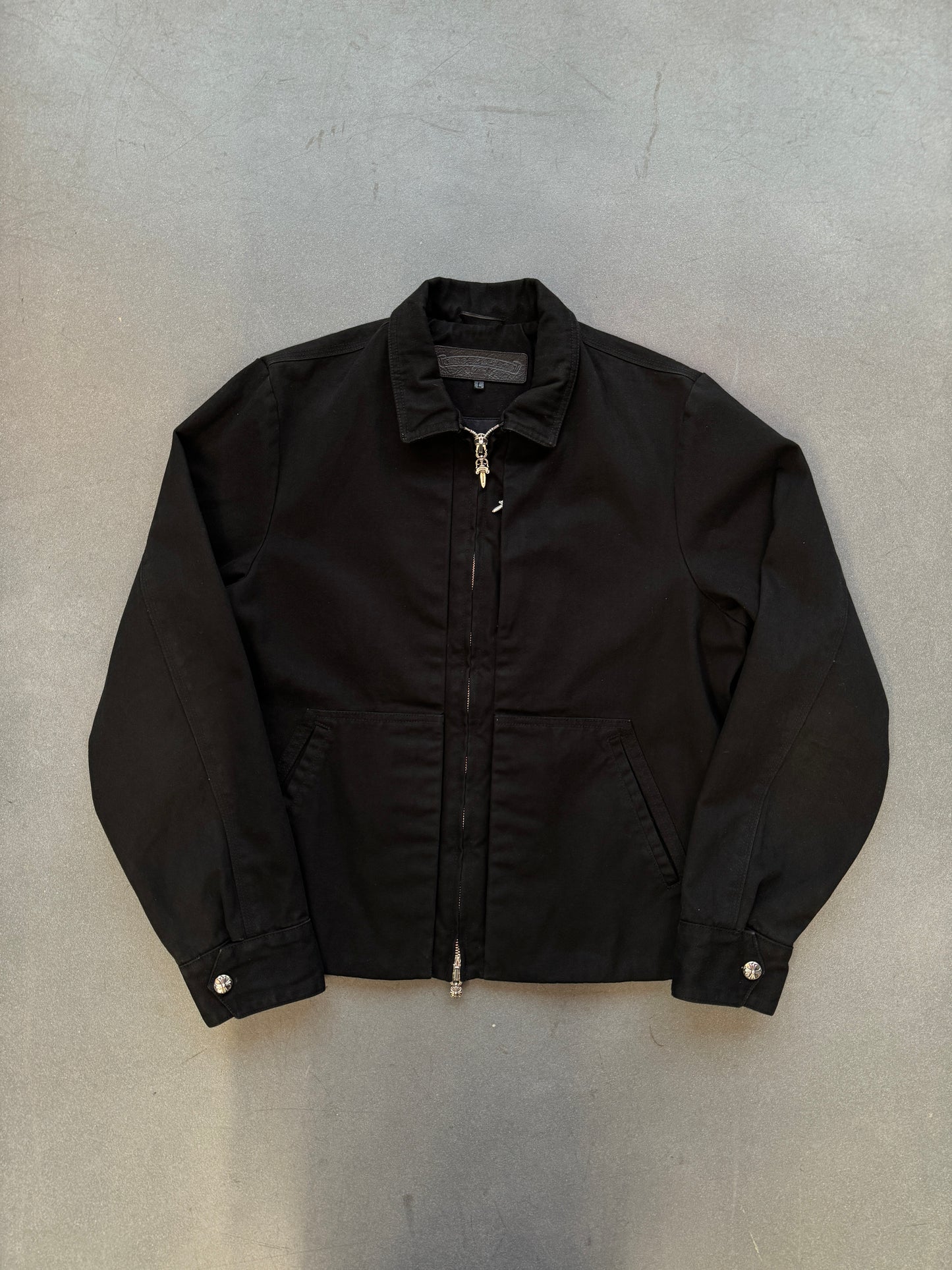 CHROME HEARTS "STREET MEAT" 100% COTTON CANVAS BLACK ZIP-UP JACKET (L)