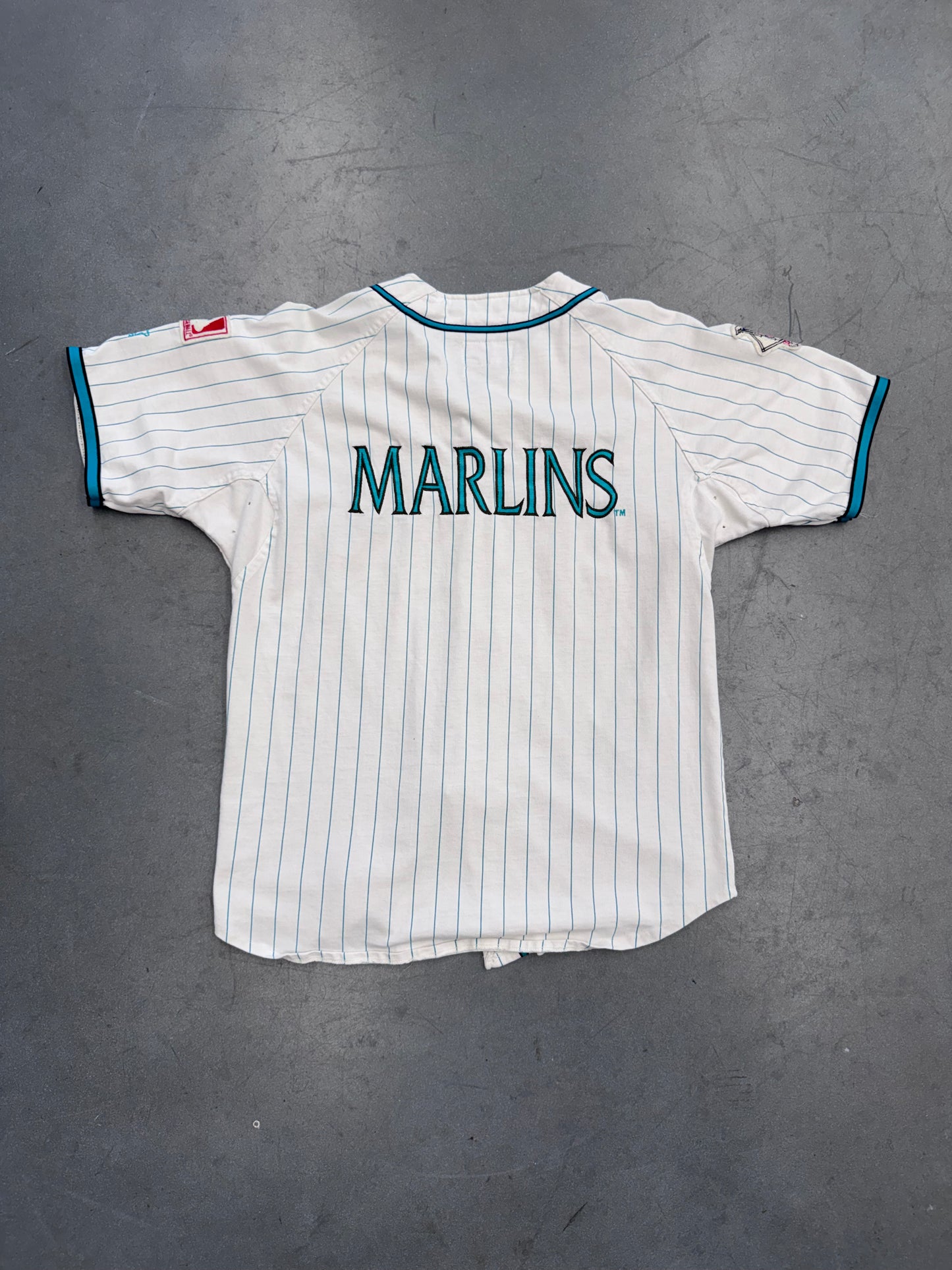 90'S STARTER FLORIDA MARLINS PINSTRIPE BUTTON-UP COTTON JERSEY