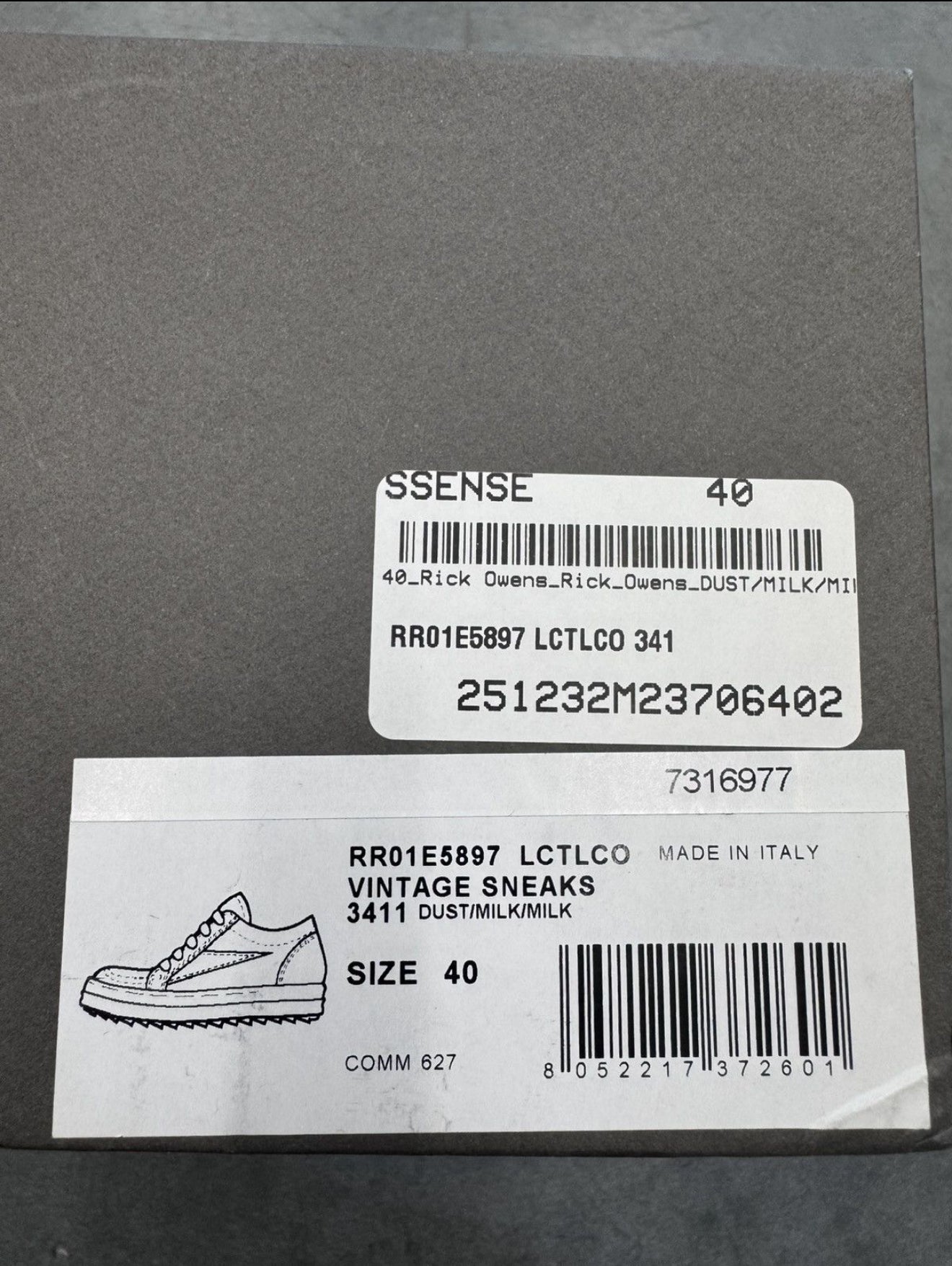 SIZE 40 RICK OWENS VINTAGE SNEAKS TRANSPARENT LEATHER DUST MILK (PRE-OWNED WITH BOX)