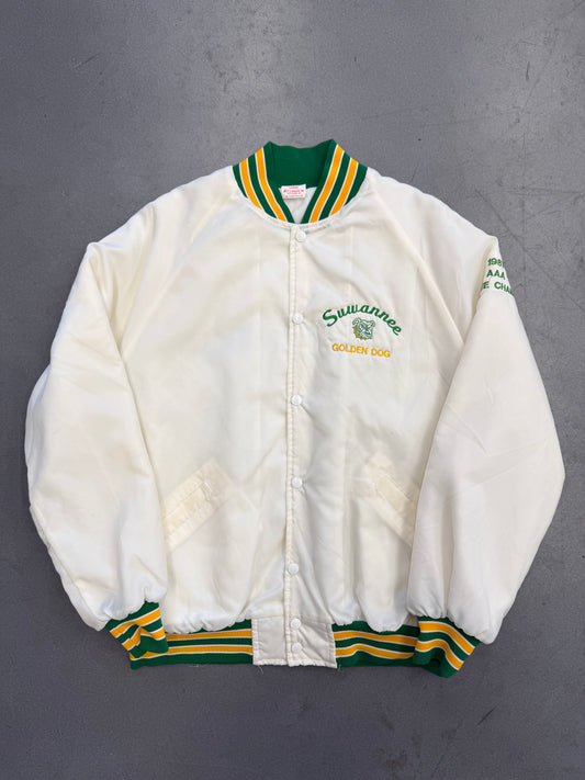 1987 BULLDOGS GOLDEN DOG AAA STATE CHAMPS NYLON BUTTON-UP JACKET (MATT'S ATHLETIC WEAR TAG)