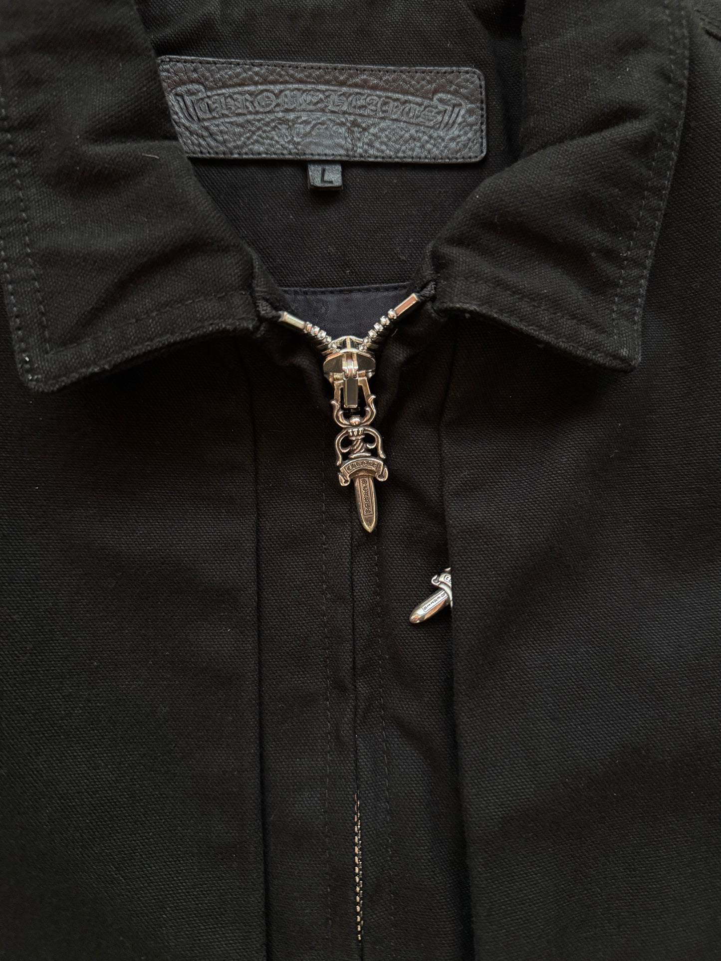 CHROME HEARTS "STREET MEAT" 100% COTTON CANVAS BLACK ZIP-UP JACKET (L)
