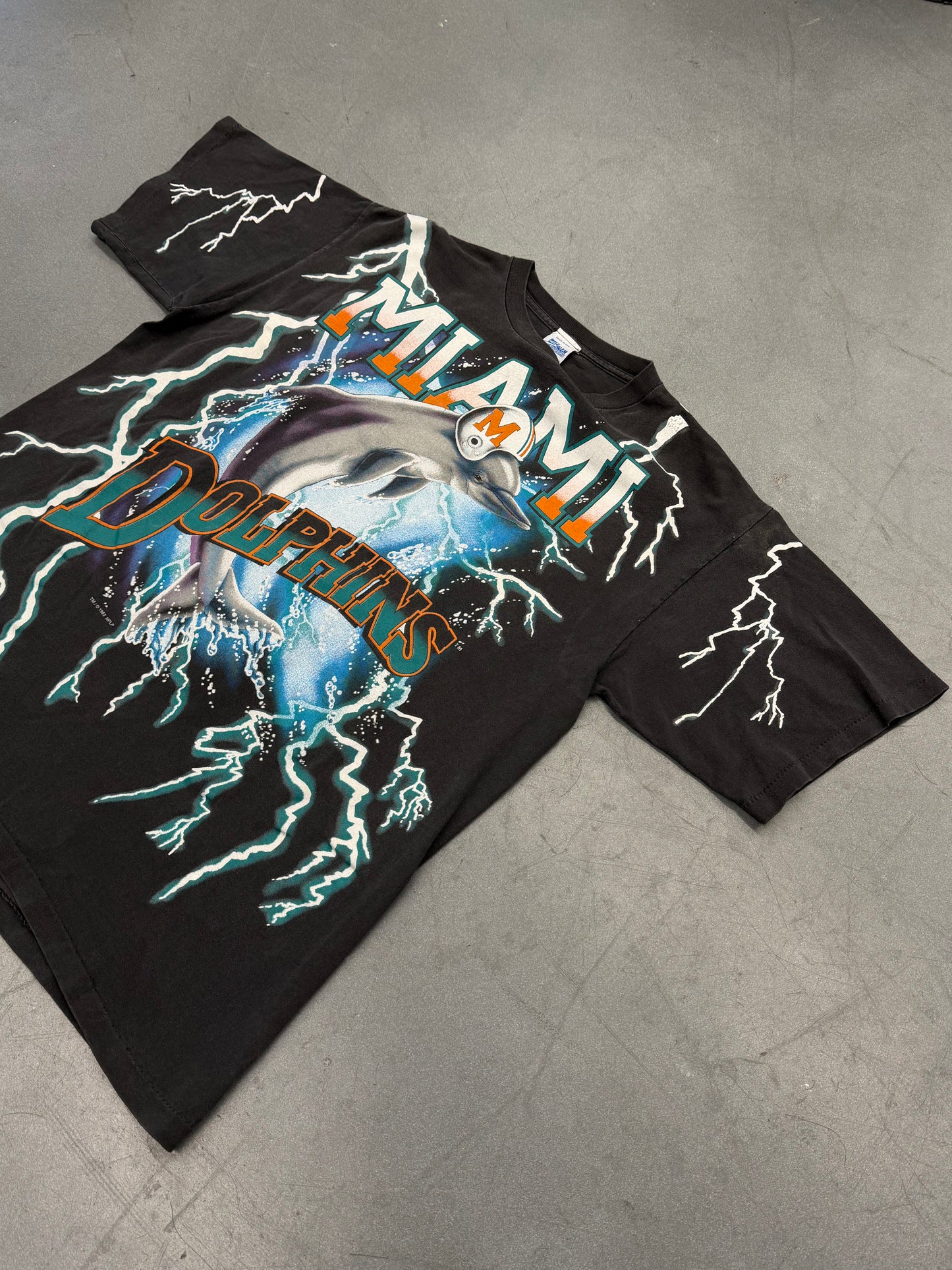 1993 MIAMI DOLPHINS SALEM LIGHTNING AMERICAN THUNDER TEE (SALEM SPORTSWEAR TAG)
