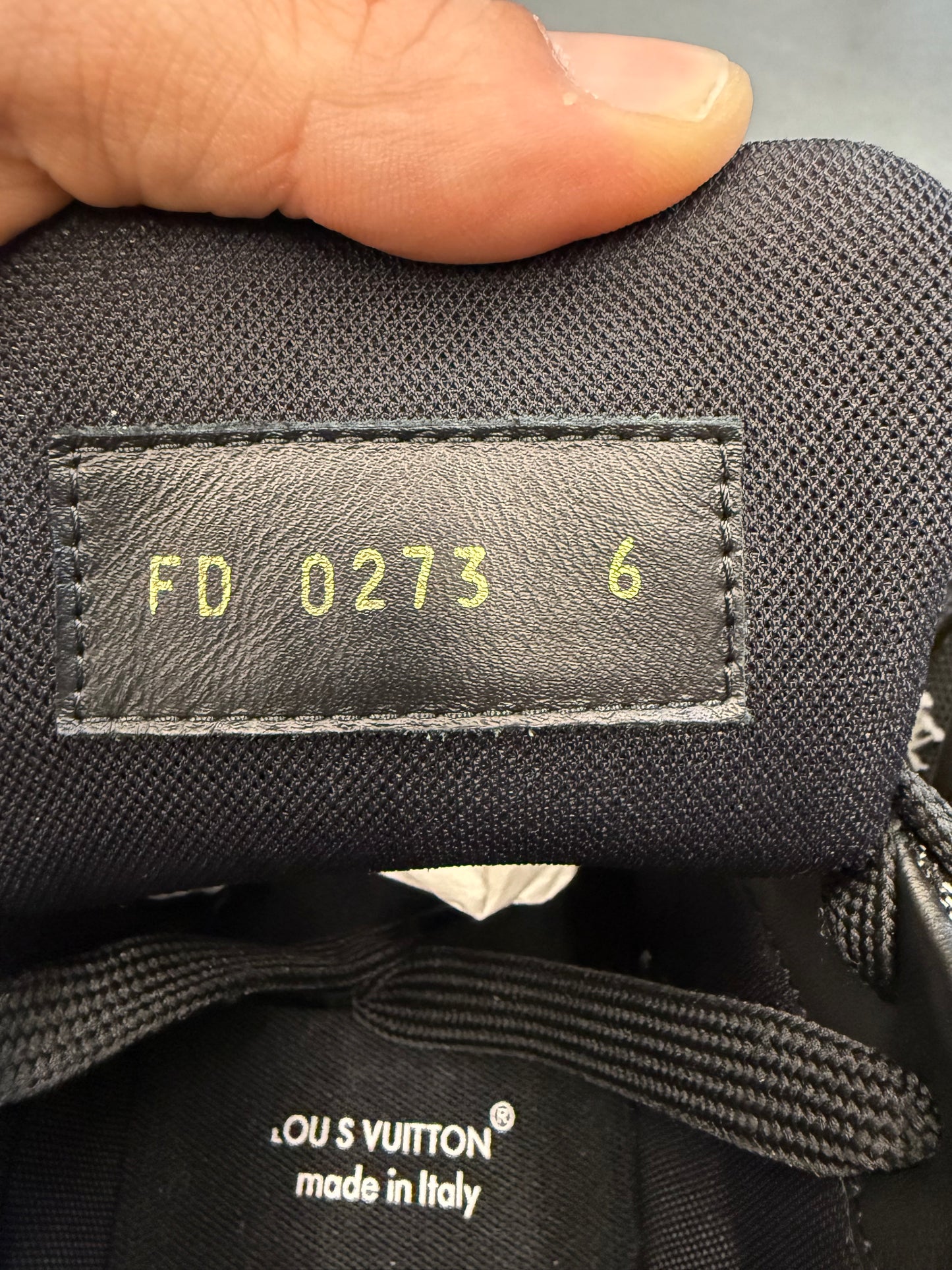 LV SIZE 6 (US 7.5-8) LOUIS VUITTON BLACK DENIM TRAINER SNEAKER (PRE-OWNED WITH BOX)