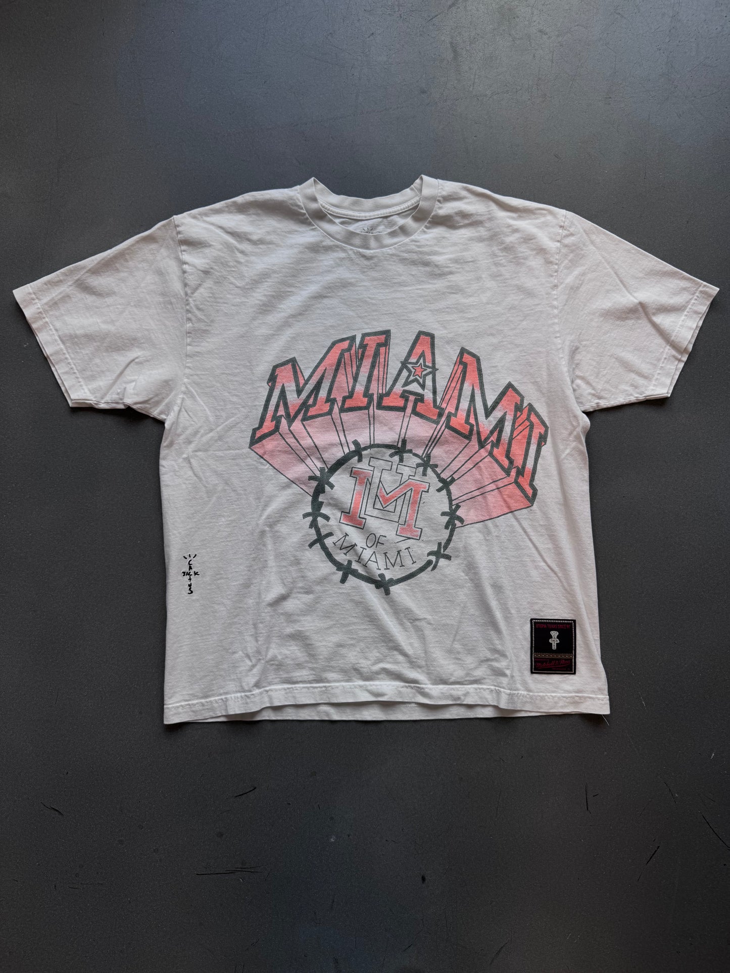 TRAVIS SCOTT X MITCHELL & NESS MIAMI HURRICANES HAND-DRAWN T-SHIRT