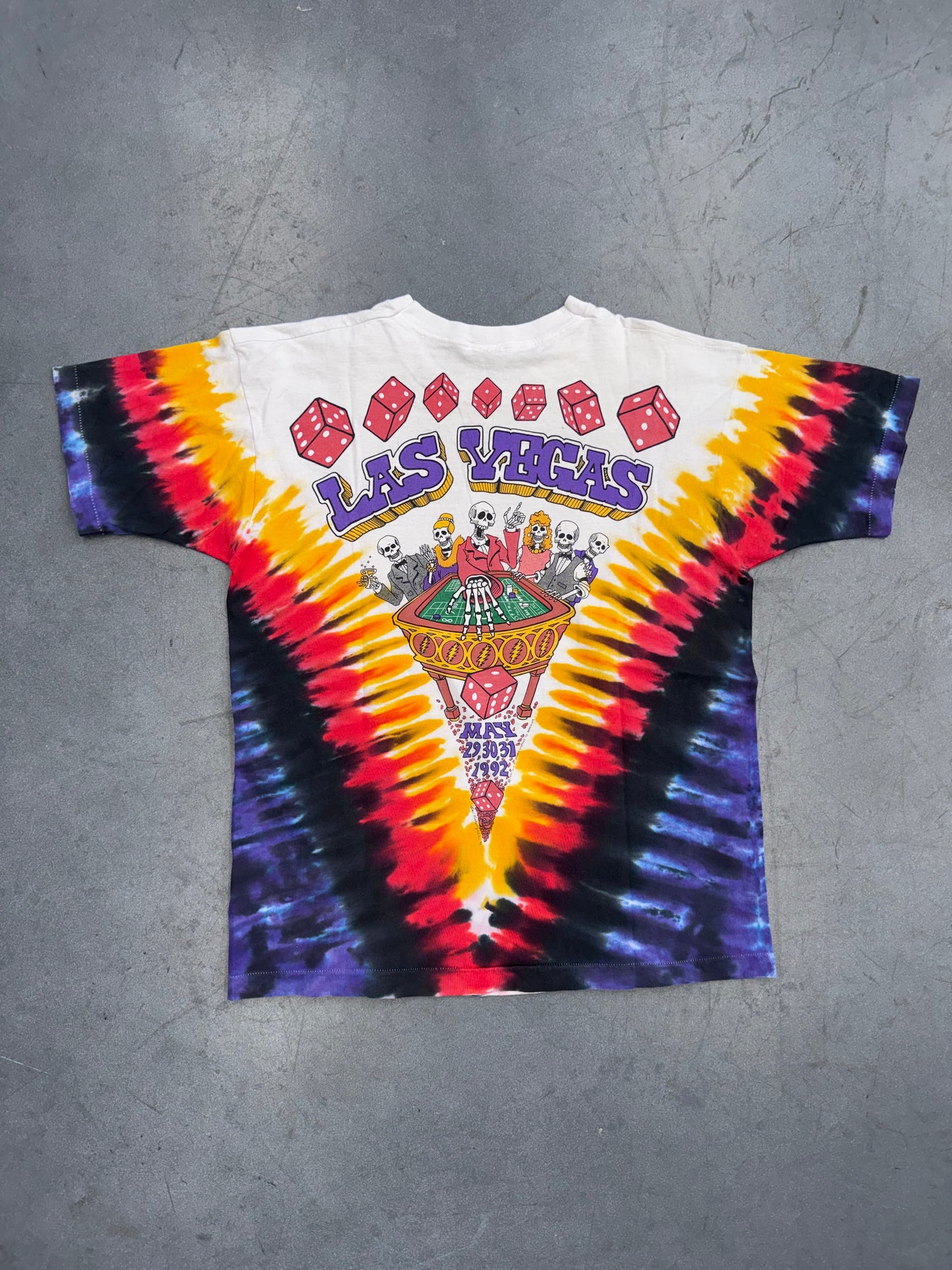 1992 LIQUID BLUE GRATEFUL DEAD LAS VEGAS SKELETONS TIE DYE GAMBLING TEE