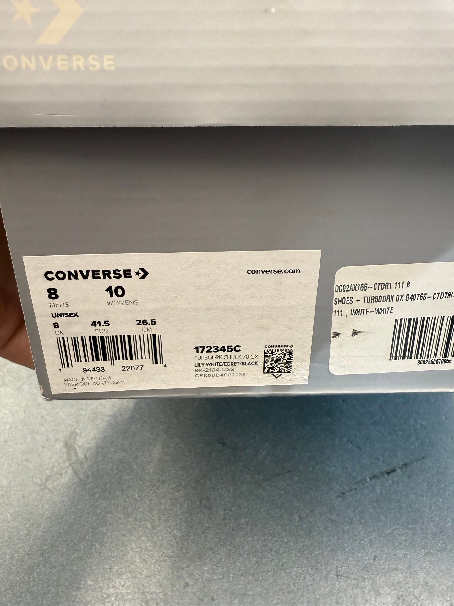 2021 SIZE 8 CONVERSE TURBODRK CHUCK TAYLOR ALL STAR 70 OX RICK OWENS DRKSHDW LOW WHITE (WITH BOX)