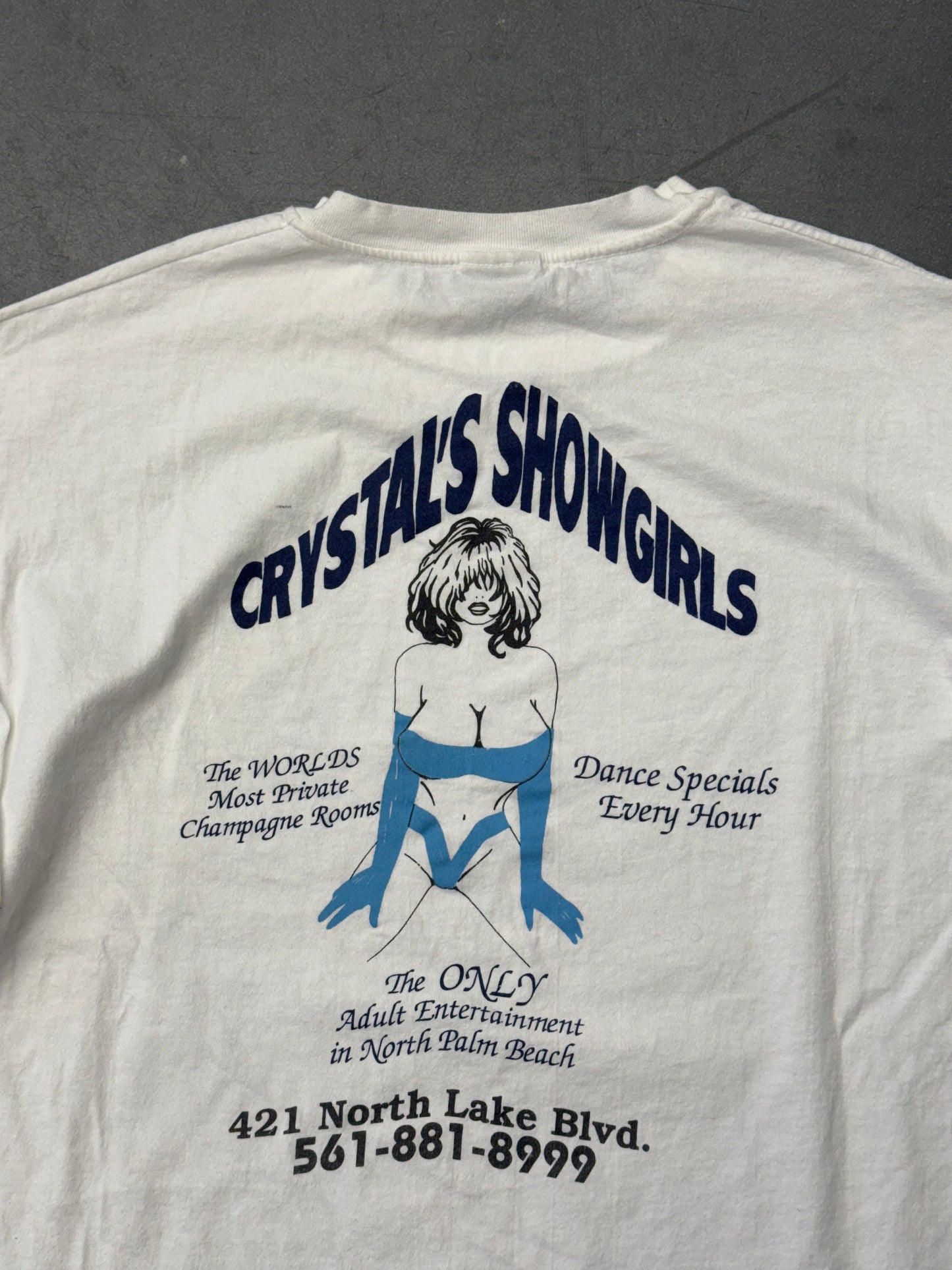 90S CRYSTAL'S SHOWGIRLS NORTH PALM BEACH MULLET TEE (HANES TAG)