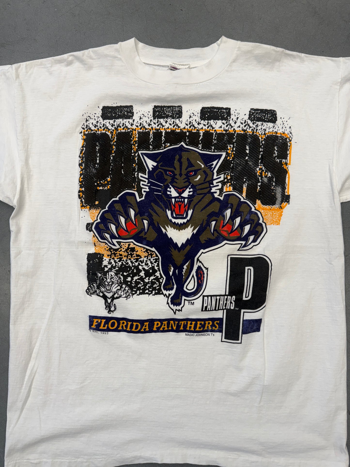 1993 FLORIDA PANTHERS PUFF PRINT MAGIC JOHNSON TEE (MJ T'S/RITZ DOUBLE TAG)