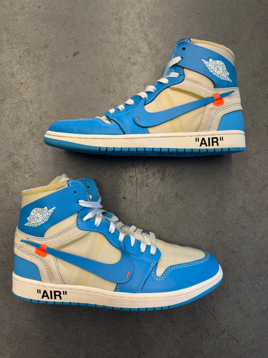 2018 SIZE 10.5 OFF-WHITE JORDAN 1 UNIVERSITY BLUE (PRE-OWNED NO BOX/LACES)
