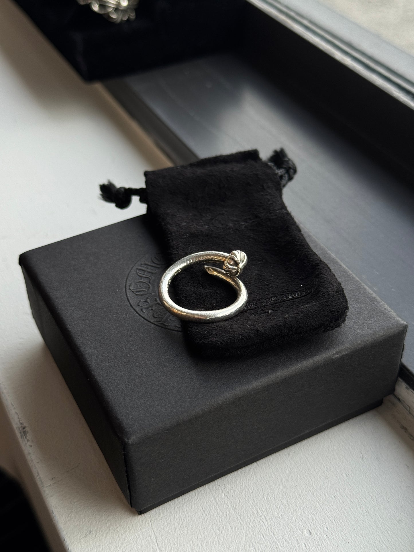 CHROME HEARTS SILVER ROUND NAIL SILVER RING (SIZE 8.5) (6.9 GRAMS)