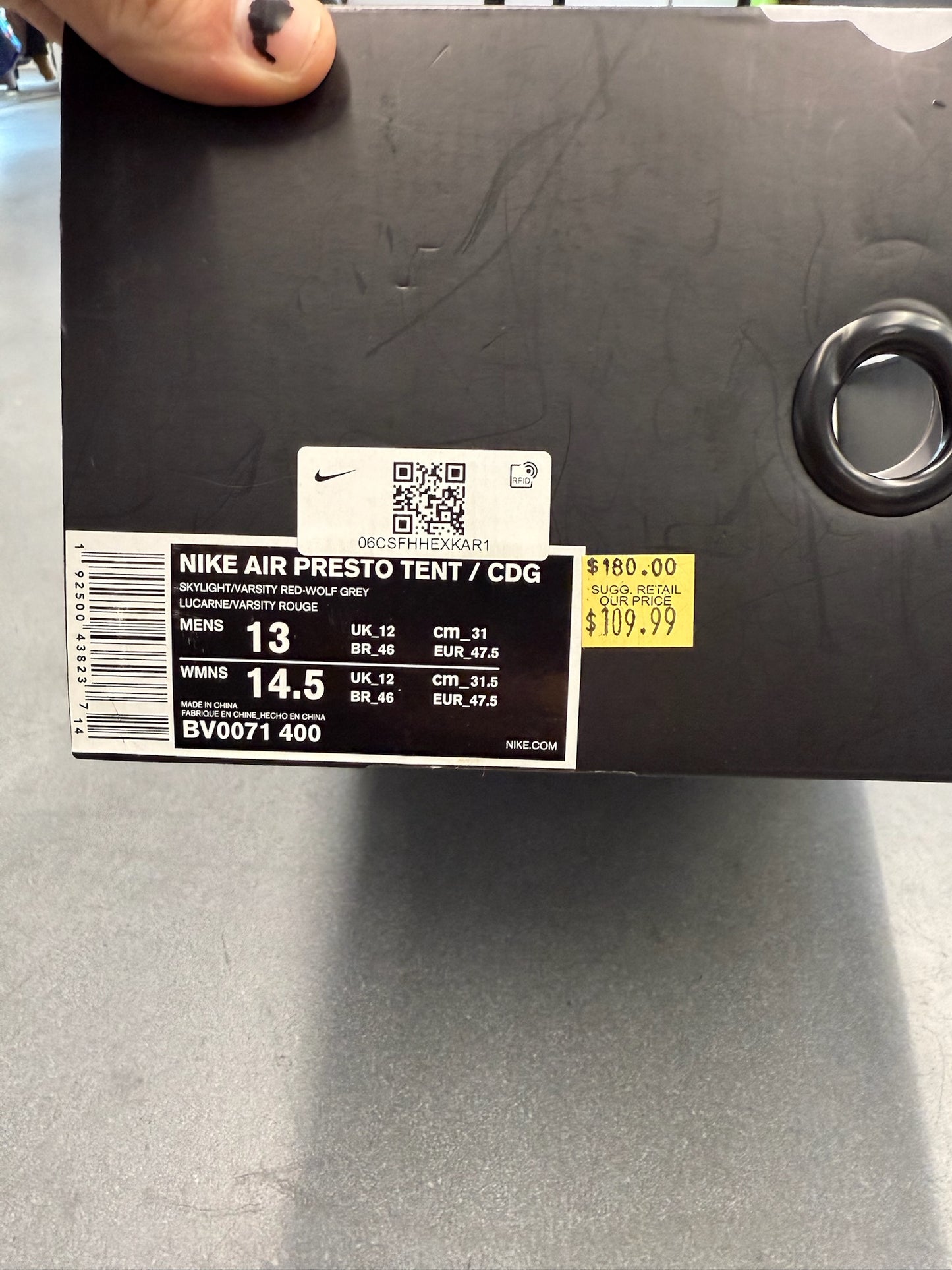 2019 SIZE 13 NIKE PRESTO FOOT TENT - COMME DES GARCONS CDG - SKYLIGHT (WITH BOX)