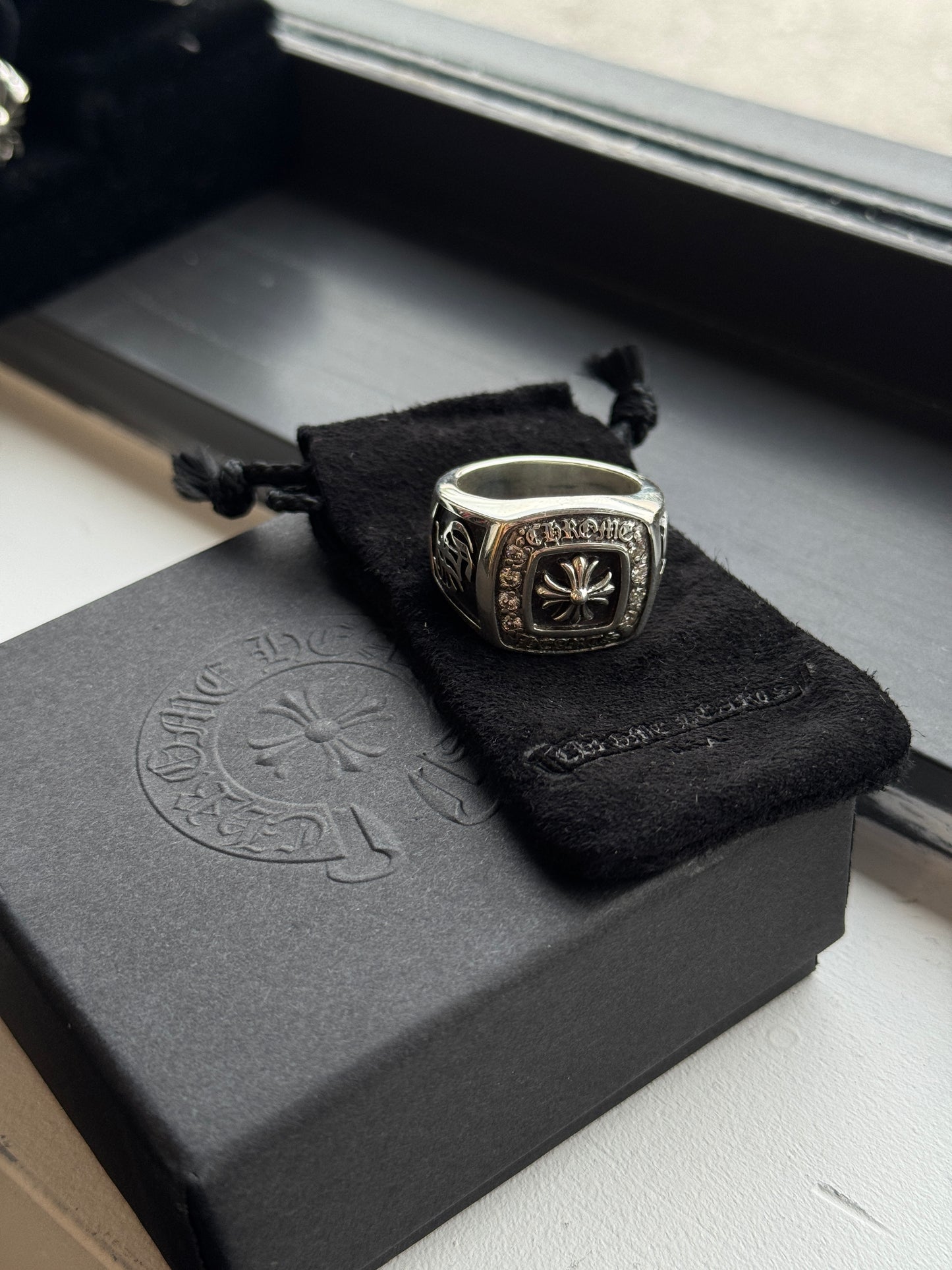 CHROME HEARTS DIAMOND CHAMPION SILVER RING 33 LARGE (SIZE 12) (36.1 GRAMS) (NEW)