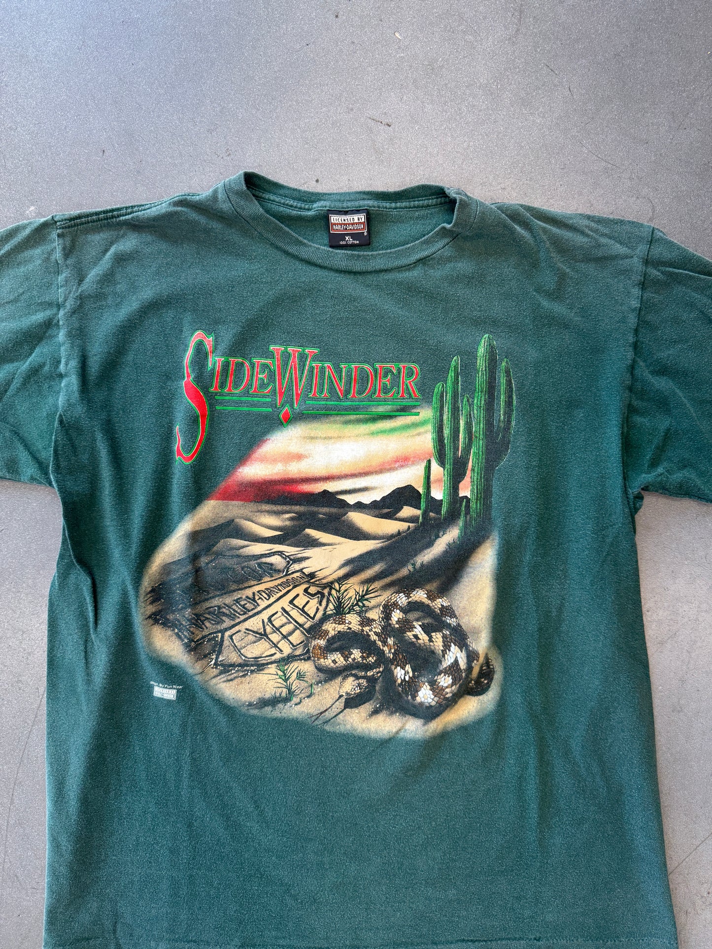 90'S HARLEY-DAVIDSON SIDE WINDER DESERT TEE (HARLEY-DAVIDSON TAG) - GREEN