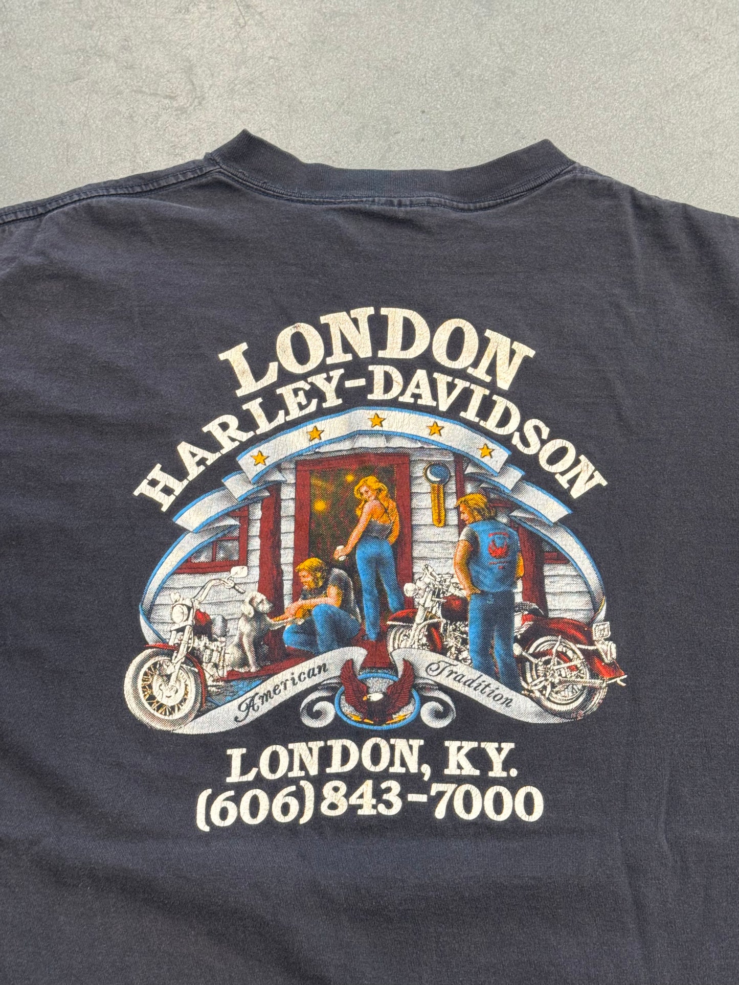 1988 WILD BREED HARLEY DAVIDSON, LONDON 3D EMBLEM TEE (ROYAL FIRST CLASS TAG)