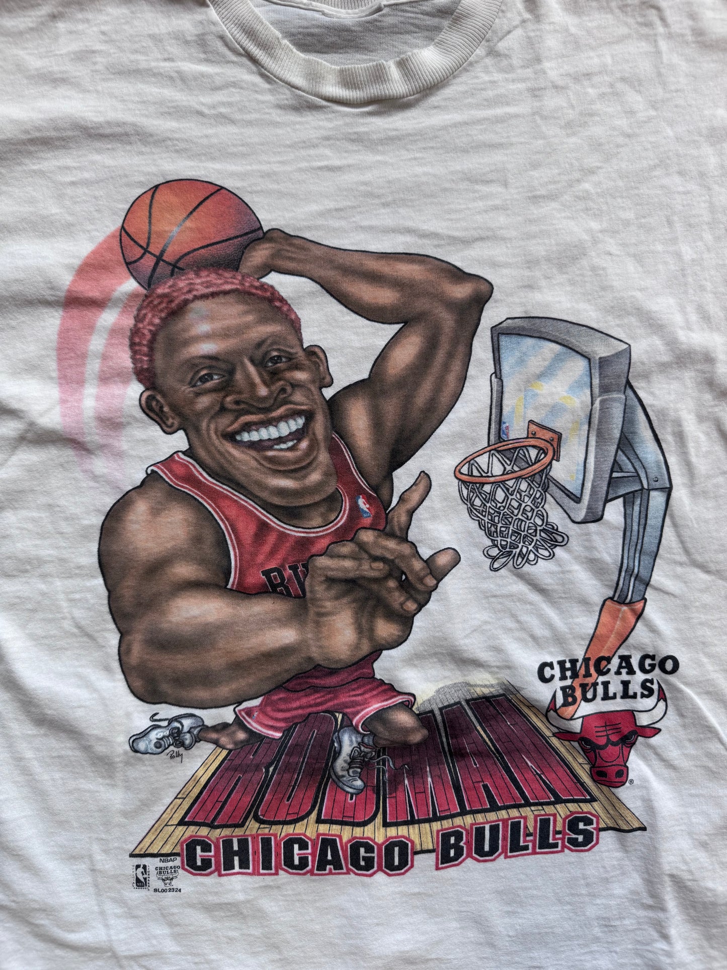 90'S DENNIS RODMAN CHICAGO BULLS BIG HEAD DUNK TEE (PULLED TAG)