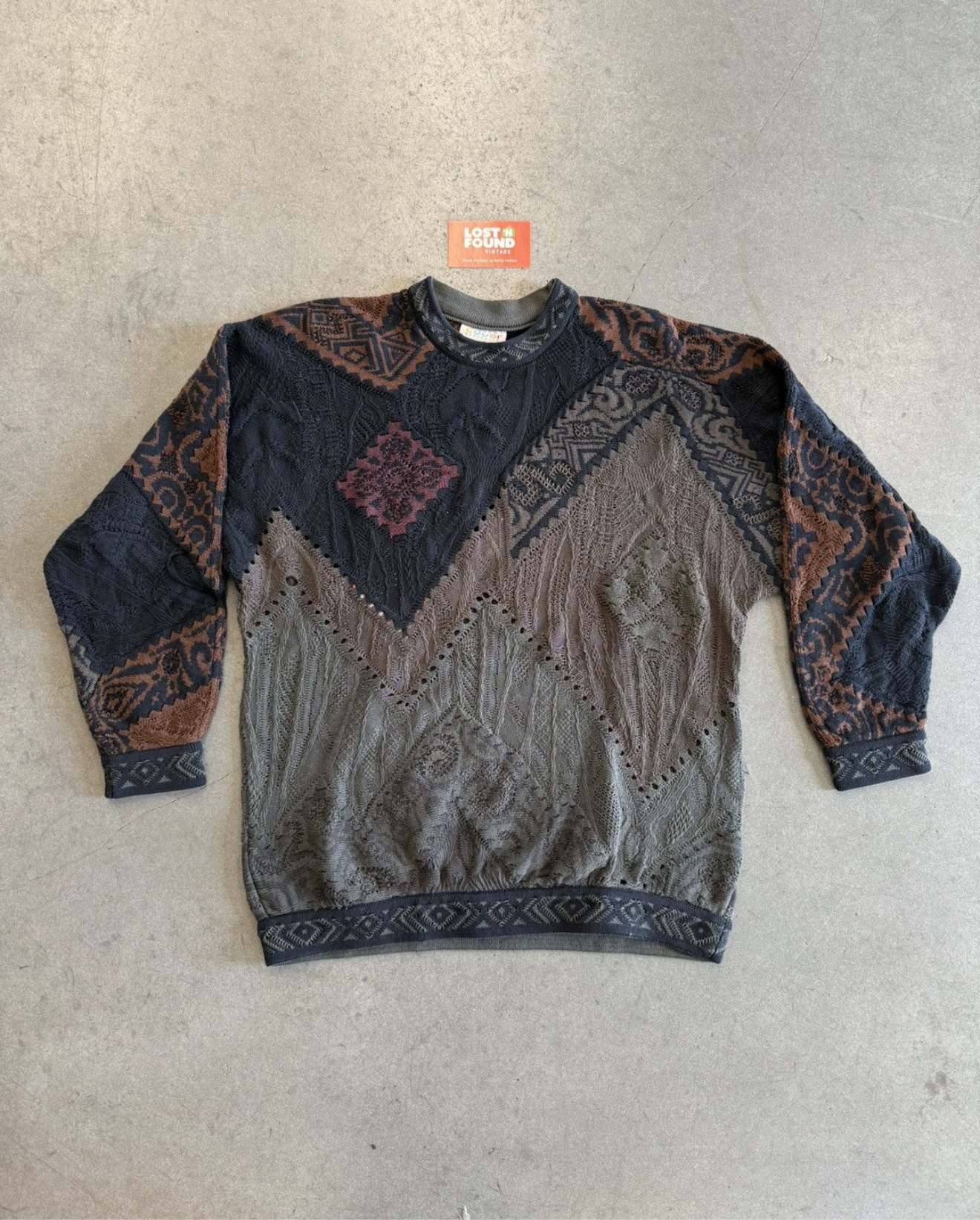COOGI AUSTRALIA KNITTED SWEATER (WHITE TAG) BLACK/BROWN/GREY