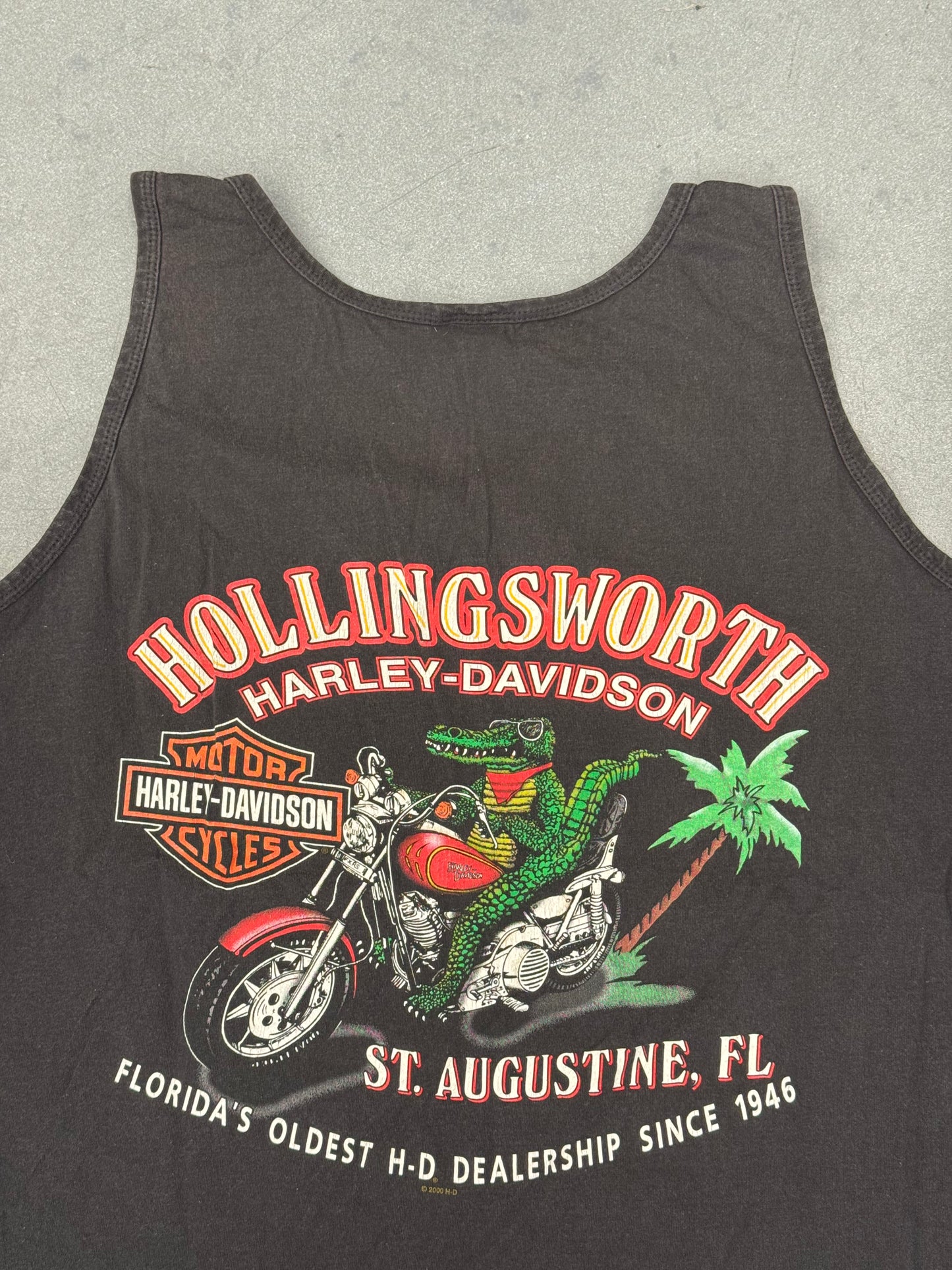 2003 HARLEY-DAVIDSON HOLLINGSSOWRTH ST. AUGUSTINE, FLORIDA GATOR ON BIKE TEE (HARLEY TAG)
