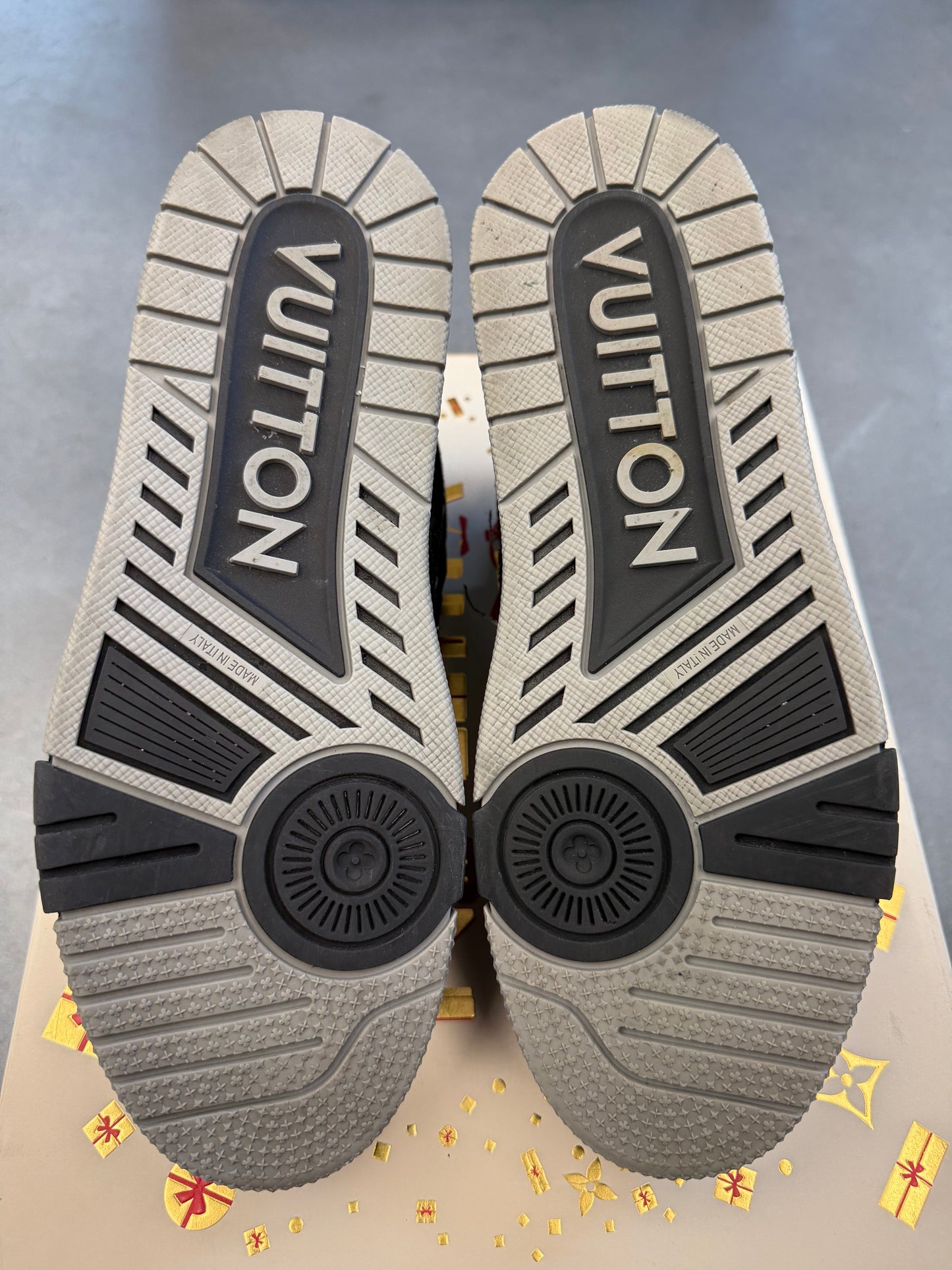 LV SIZE 6 (US 7.5-8) LOUIS VUITTON BLACK DENIM TRAINER SNEAKER (PRE-OWNED WITH BOX)