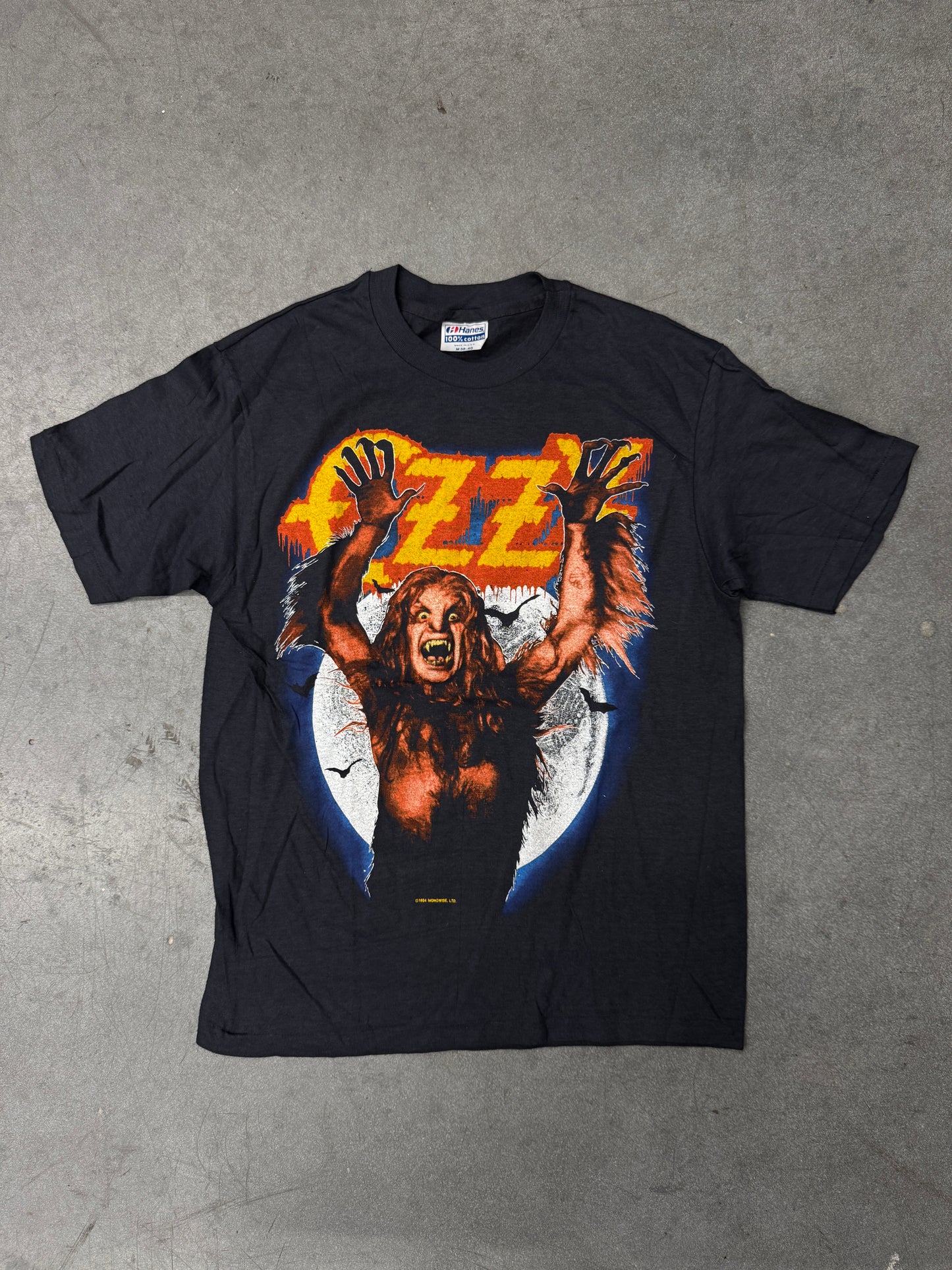 1984 OZZY OZBOURNE RULES HOWL AT THE MOON MONOWISE PROMO TEE (HANES TAG)