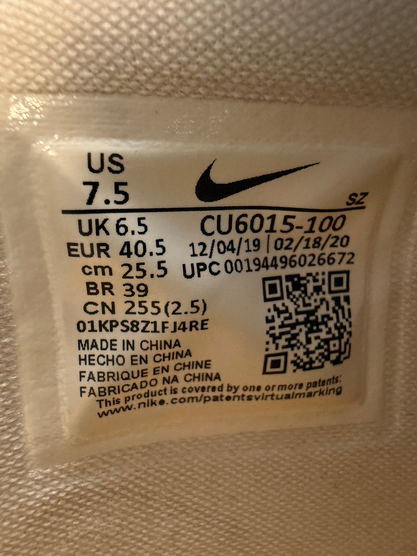 2020 SIZE 7.5 NIKE AIR RUBBER DUNK OFF-WHITE UNIVERSITY BLUE (PRE-OWNED WITH BOX)