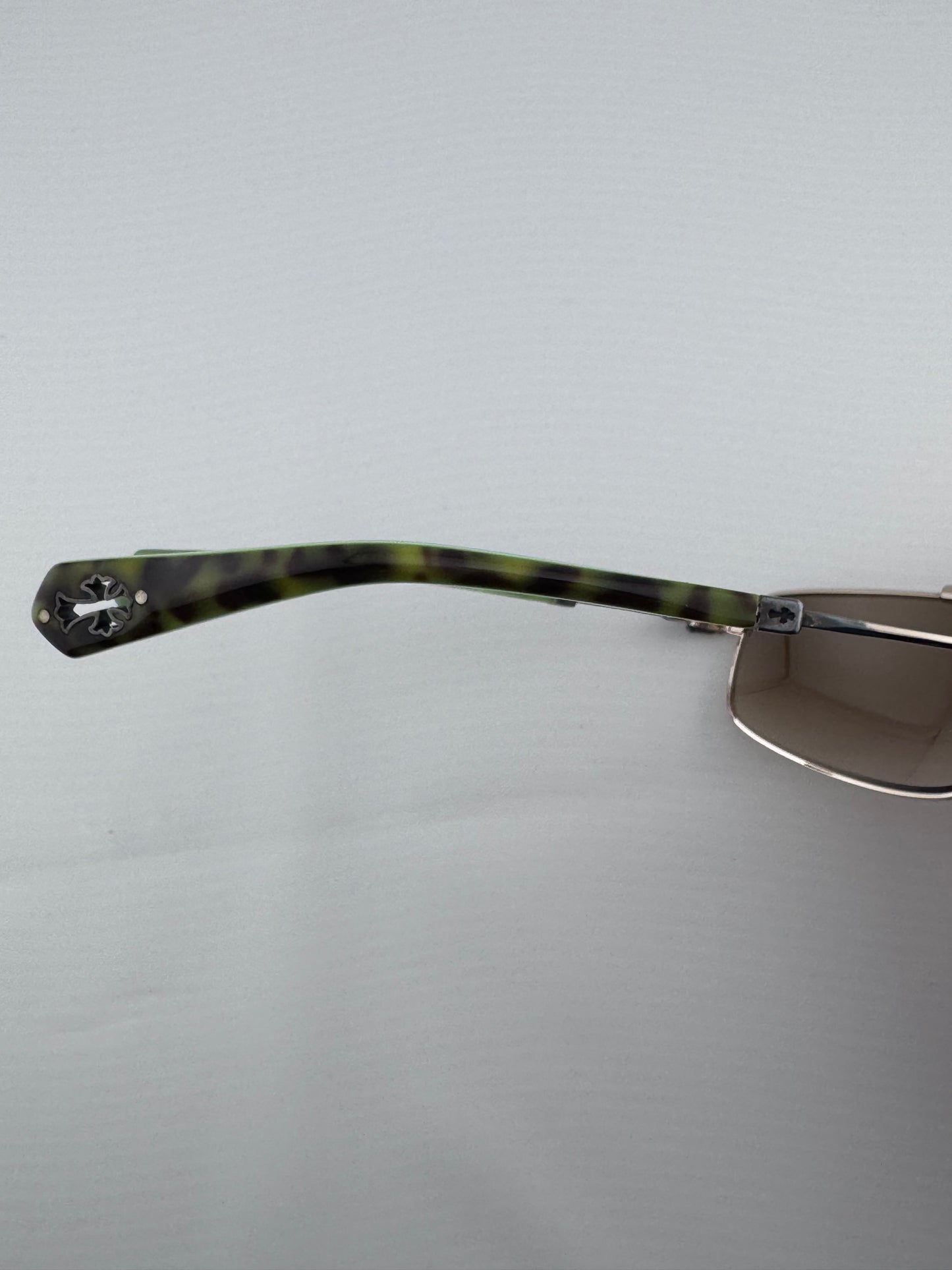CHROME HEARTS ‘BONED’ LIGHT GREEN TORTOISE SUNGLASSES (WITH CASE)
