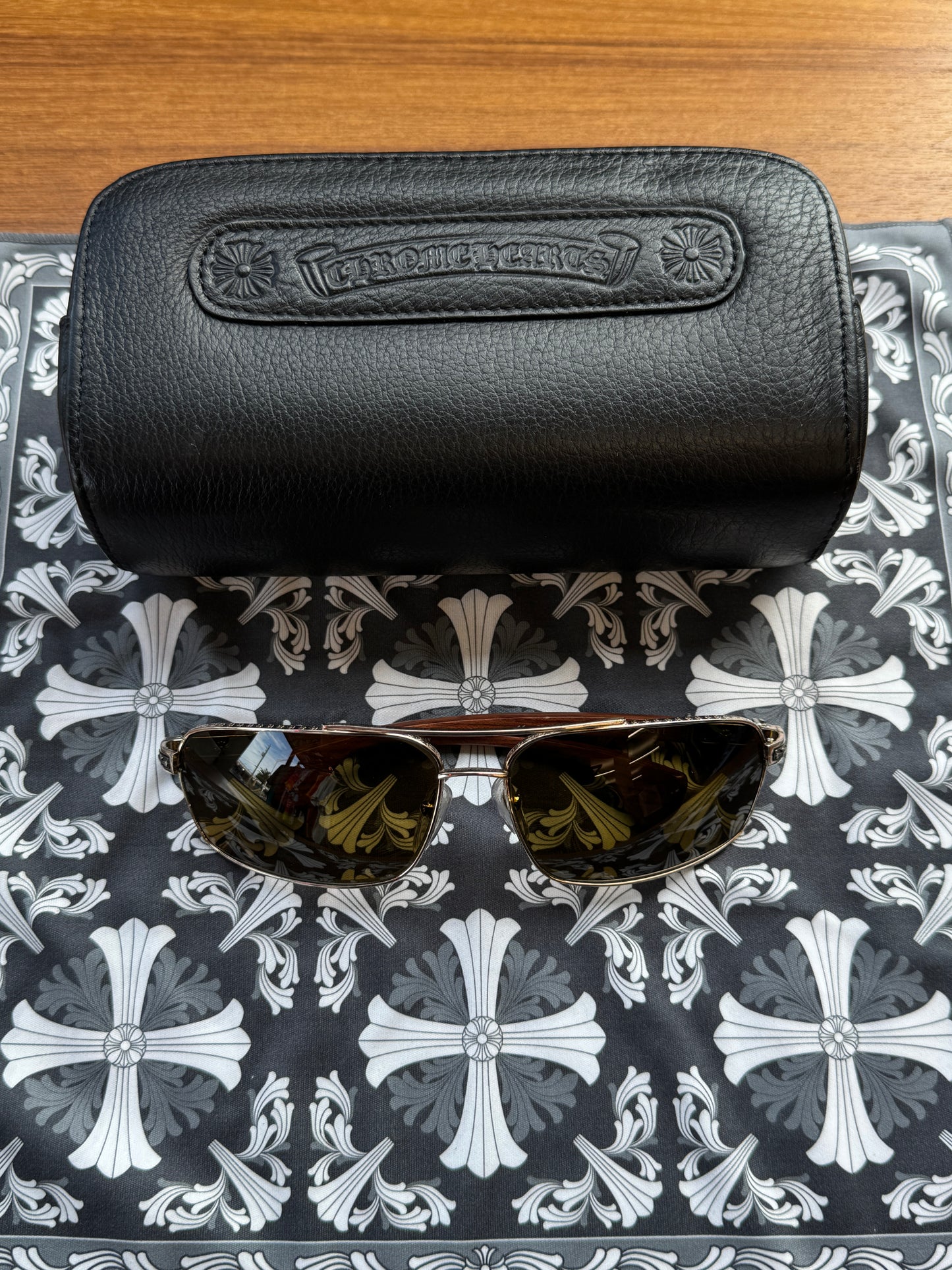 VINTAGE CHROME HEARTS THE BEAST I WOODEN SUNGLASSES (WITH CASE)
