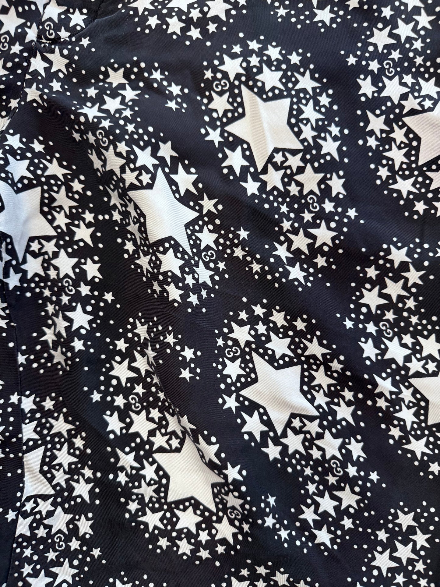 GUCCI BLACK GG MONOGRAM AND STARS SILK SHORTS