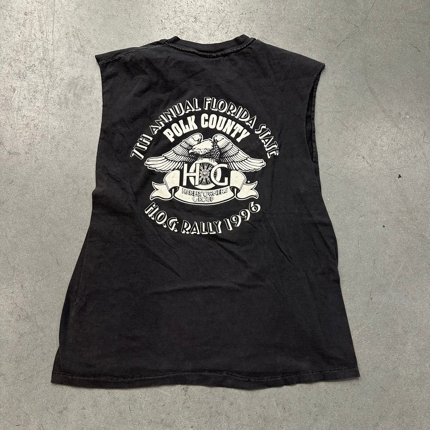 1996 HARLEY OWNERS GROUP TIGER LAKELAND FLORIDA CUT OFF TEE