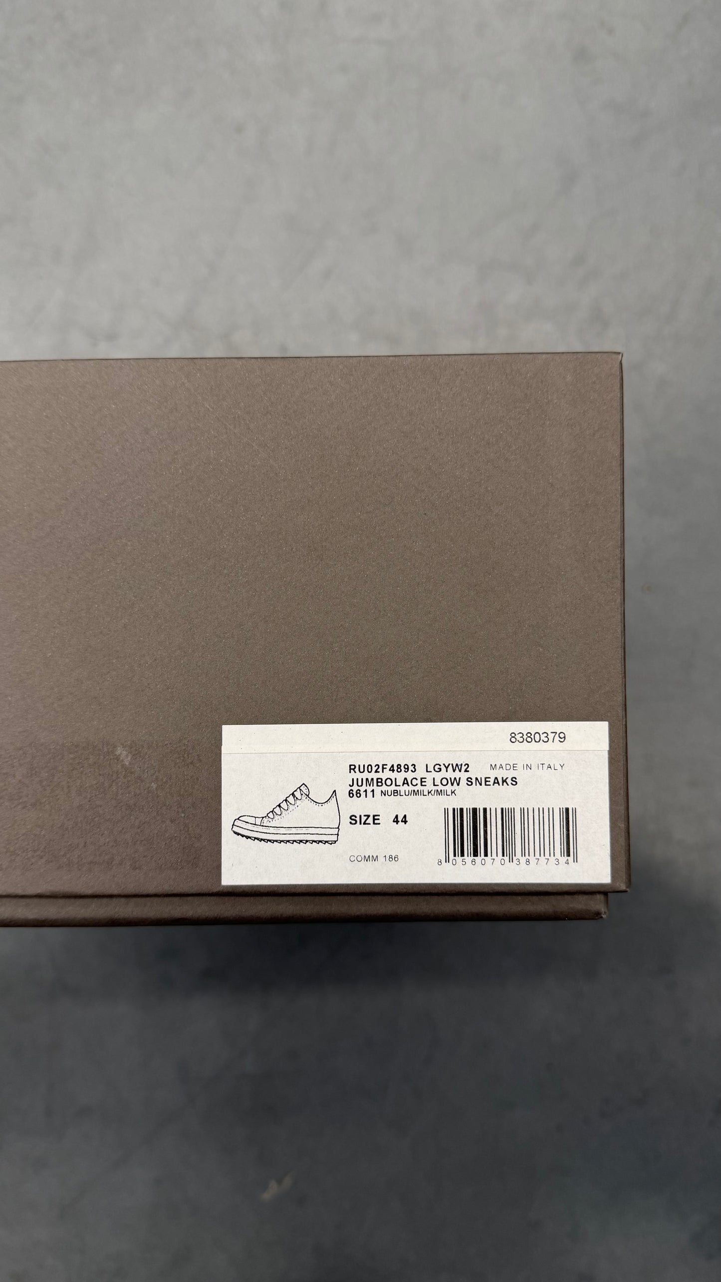 RICK OWENS JUMBOLACE LOW SNEAKS - NUBLU/MILK/MILK