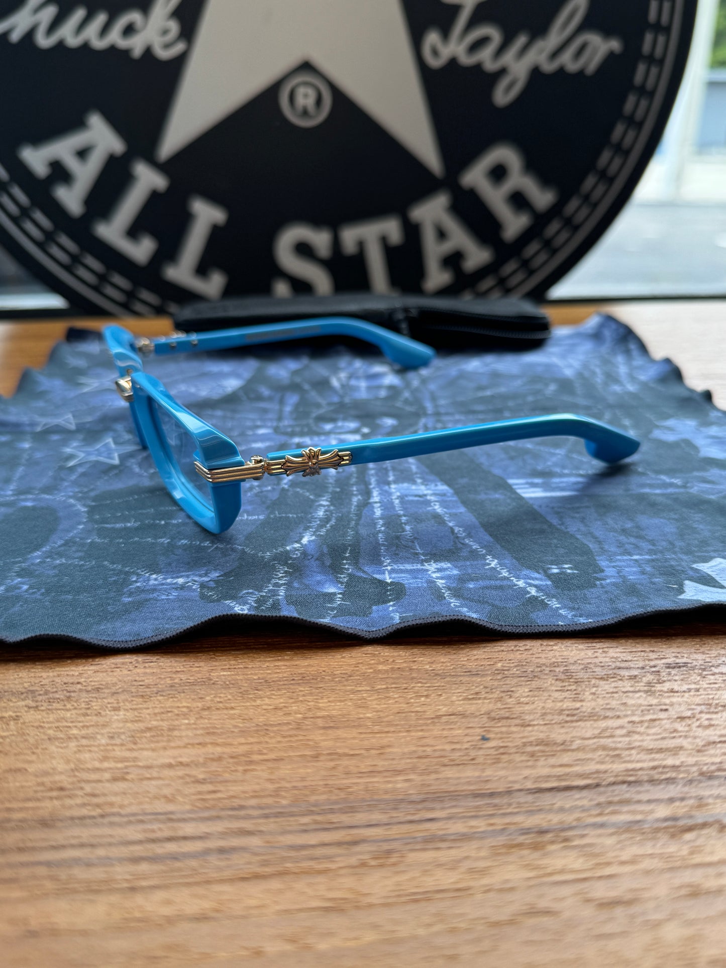 CHROME HEARTS ASSTRAVAGANT SUNGLASSES - BLUE/GOLD (WITH CLOTH AND CASE) - NEW