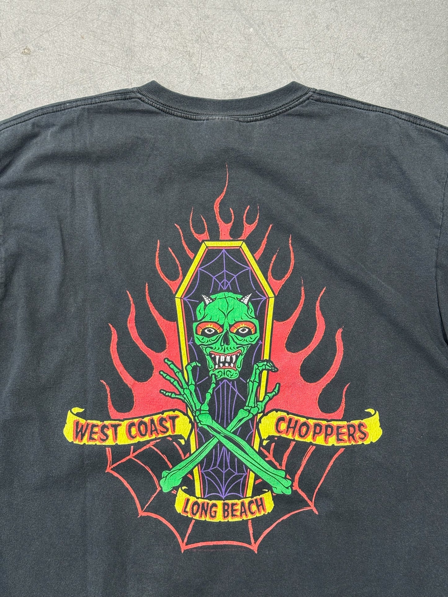 00'S WEST COAST CHOPPERS IRON CROSS LOGO LONG BEACH COFFIN TEE (WEST COAST CHOPPERS TAG)