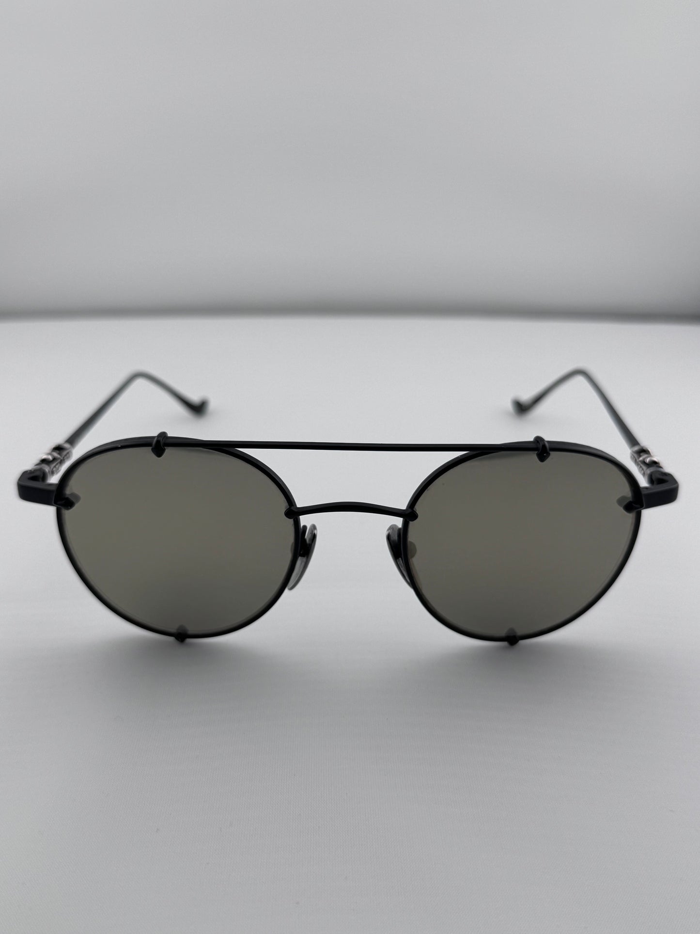 CHROME HEARTS ORALGAMI DOUBLE BRIDGE BLACK METAL SUNGLASSES (PRE-OWNED WITH CASE)