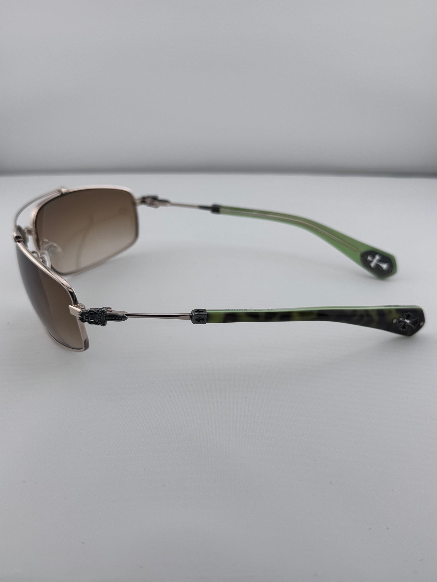 CHROME HEARTS ‘BONED’ LIGHT GREEN TORTOISE SUNGLASSES (WITH CASE)
