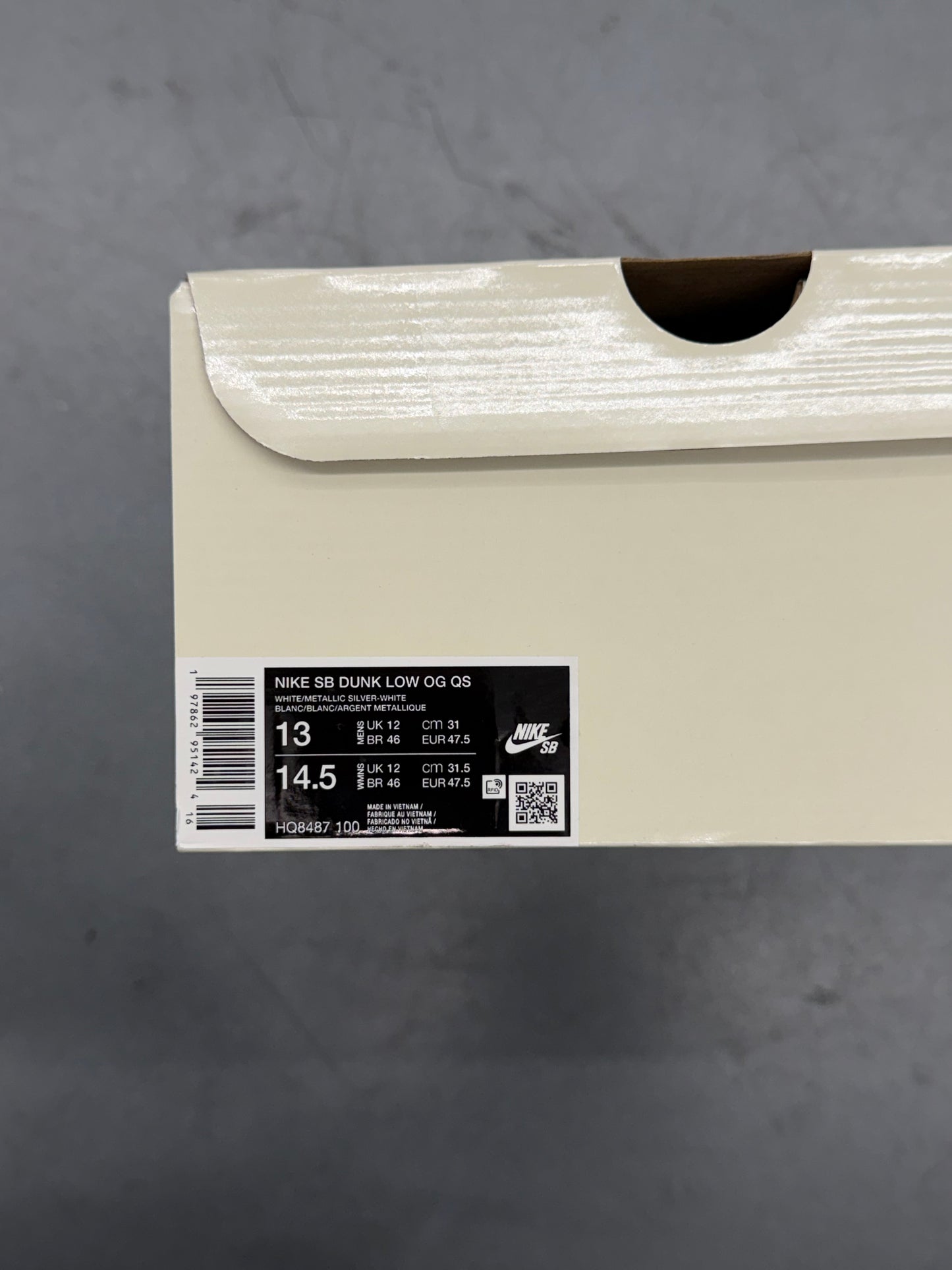 FW25 SIZE 13 SUPREME NIKE SB DUNK LOW OG QS 94 WHITE/SILVER (W/BOX)