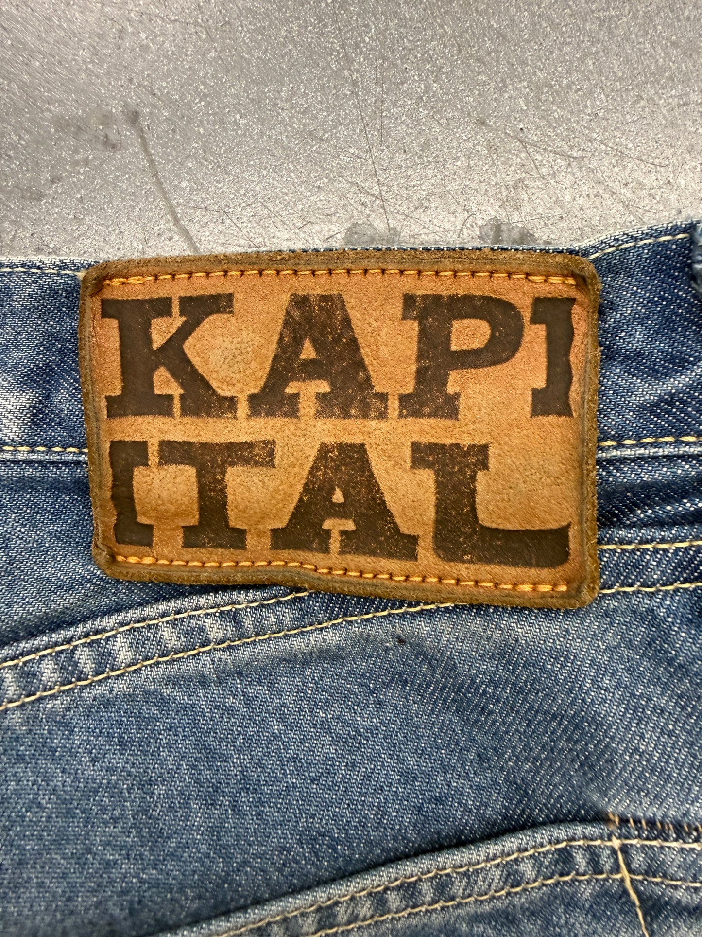 KAPITAL 14OZ DENIM 5P MONKEY CISCO GEMSTONE EMBELLISHED JEANS
