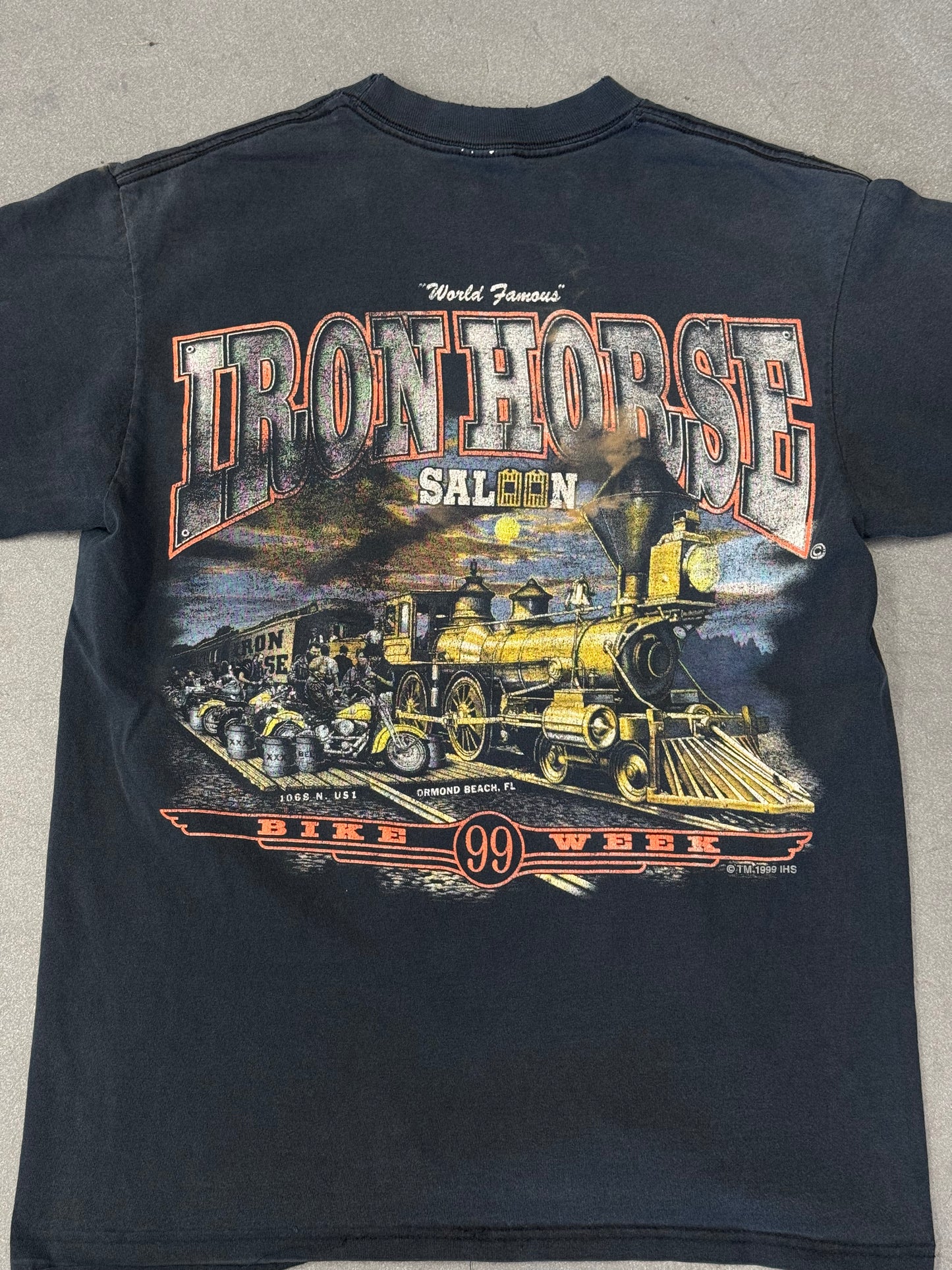 1999 IRON HORSE SALOON BIKE WEEK ORMOND BEACH, FL TRAIN POCKET TEE (ANVIL TAG)