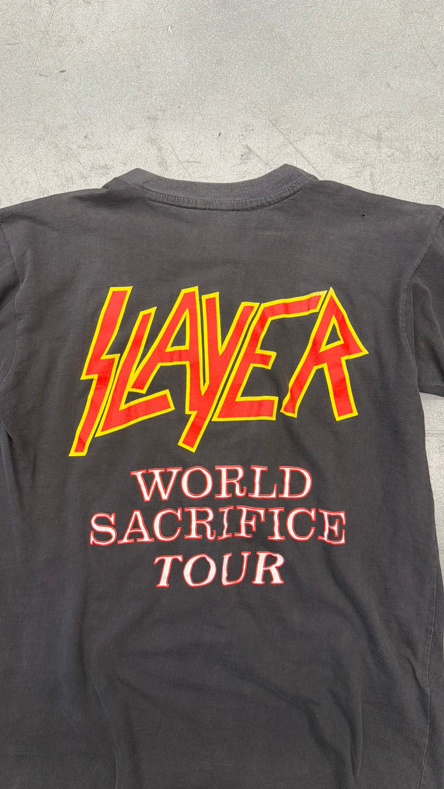 1988 SLAYER WORLD SACRIFICE TOUR TEST PRINT TEE (PULLED TAG)