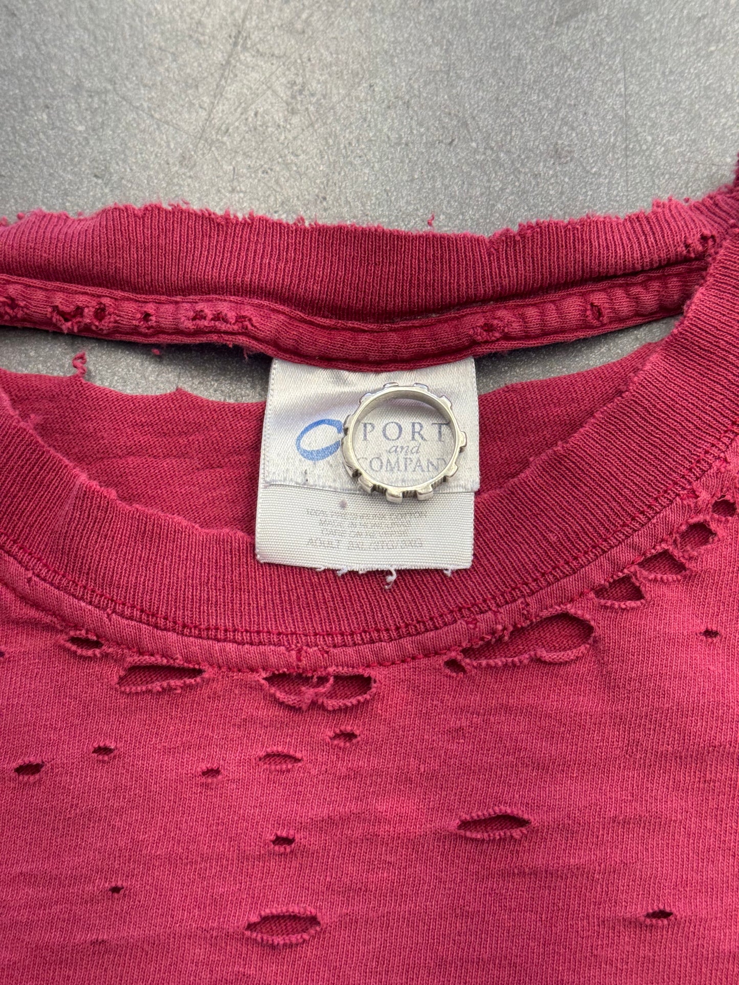 90S PROPERTY OF GLEN COVE FOOTBALL DESTROYED TEE (PORT AND COMPANY TAG)