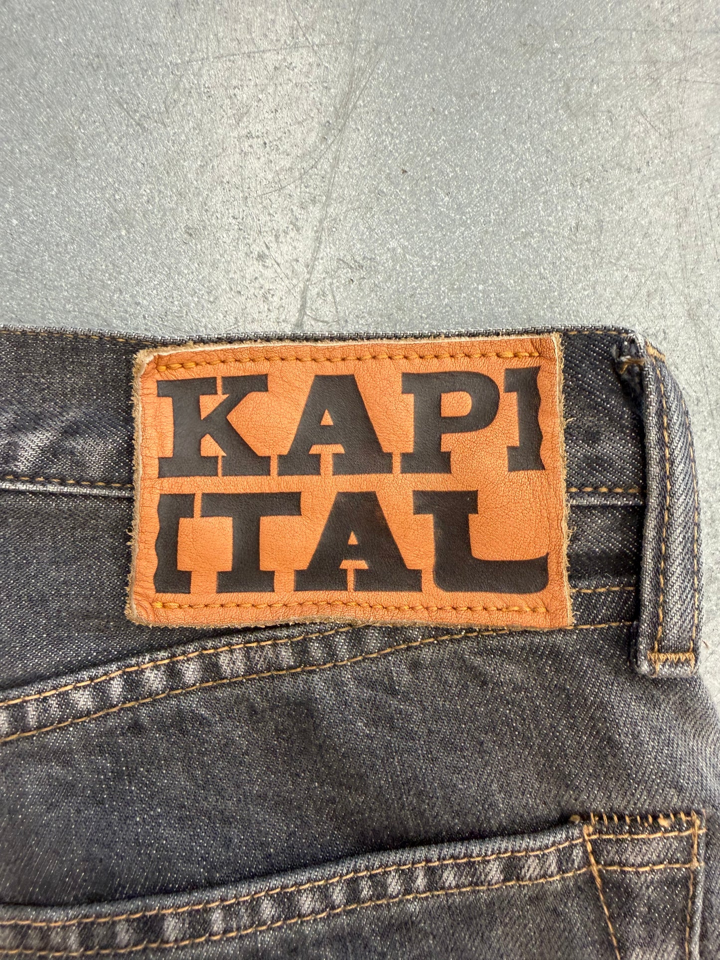 KAPITAL 14OZ DENIM 5P MONKEY CISCO GEMSTONE JEANS - BLACK