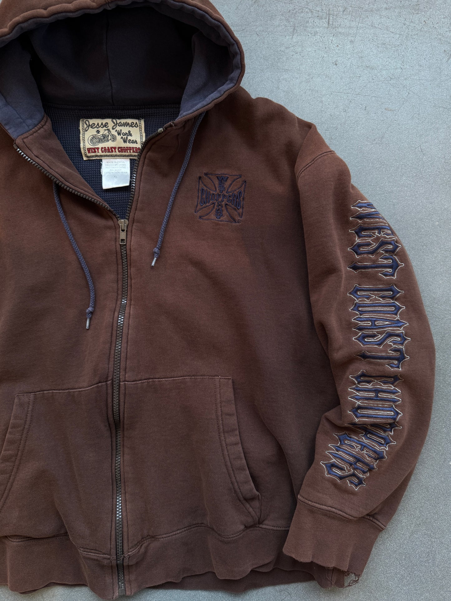 Y2K WEST COAST CHOPPERS FULL ZIP INSULATED HOODIE (JESSE JAMES WORK WEAR TAG)