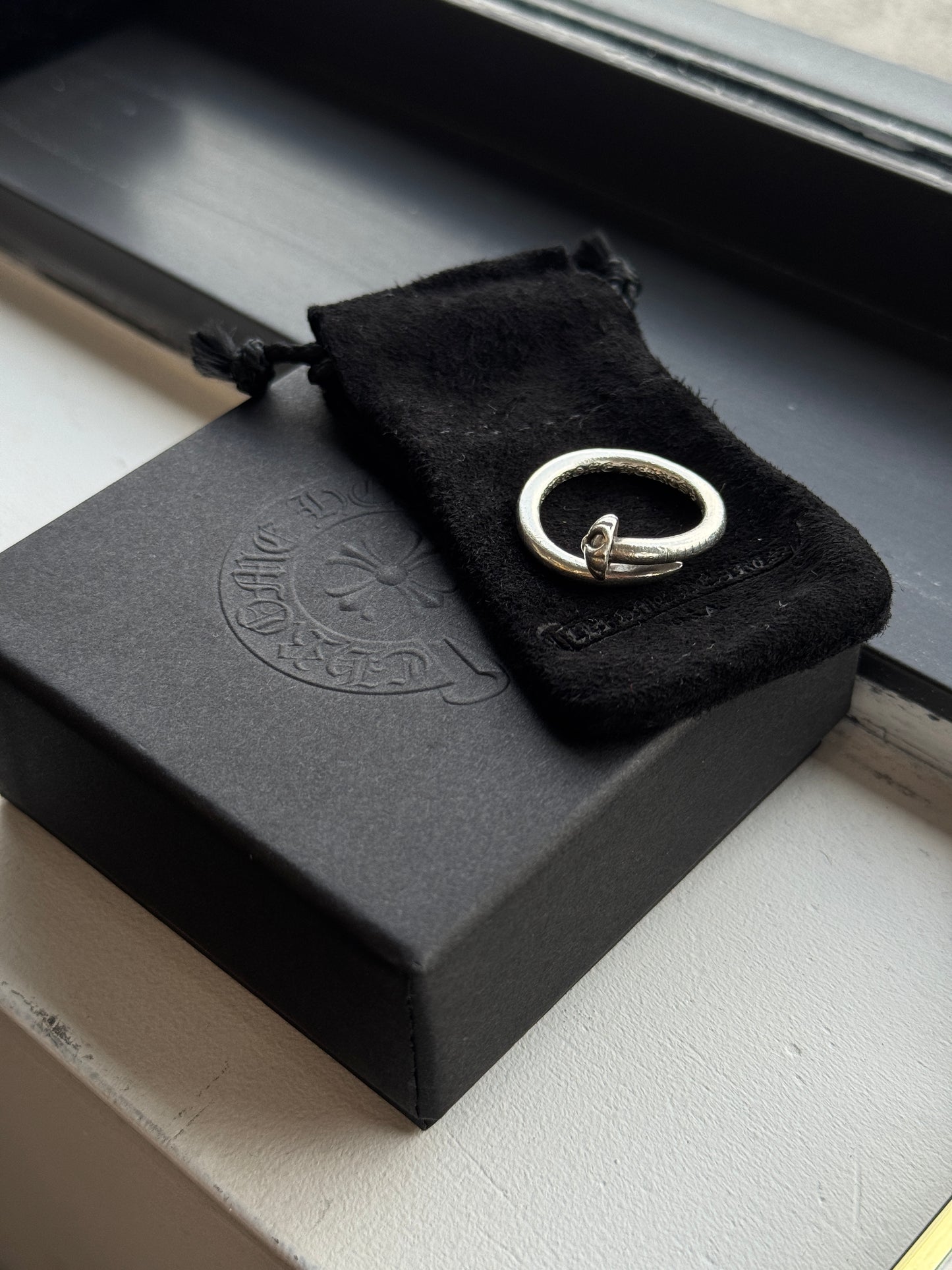 CHROME HEARTS SILVER ROUND NAIL SILVER RING (SIZE 8.5) (6.9 GRAMS)
