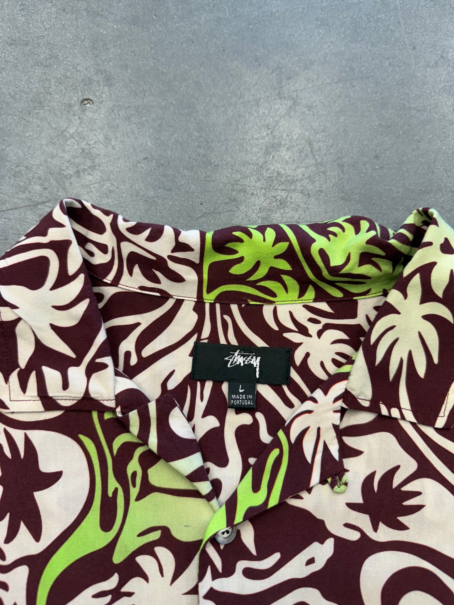 STUSSY PSYCHADELIC PALM TREE BUTTON UP SHIRT