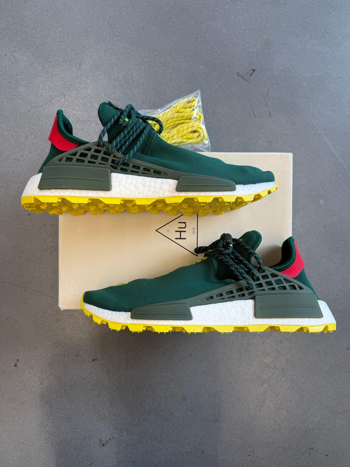 SIZE 11.5 ADIDAS NMD HU PHARRELL NERD GREEN YELLOW (BRAND NEW WITH BOX)