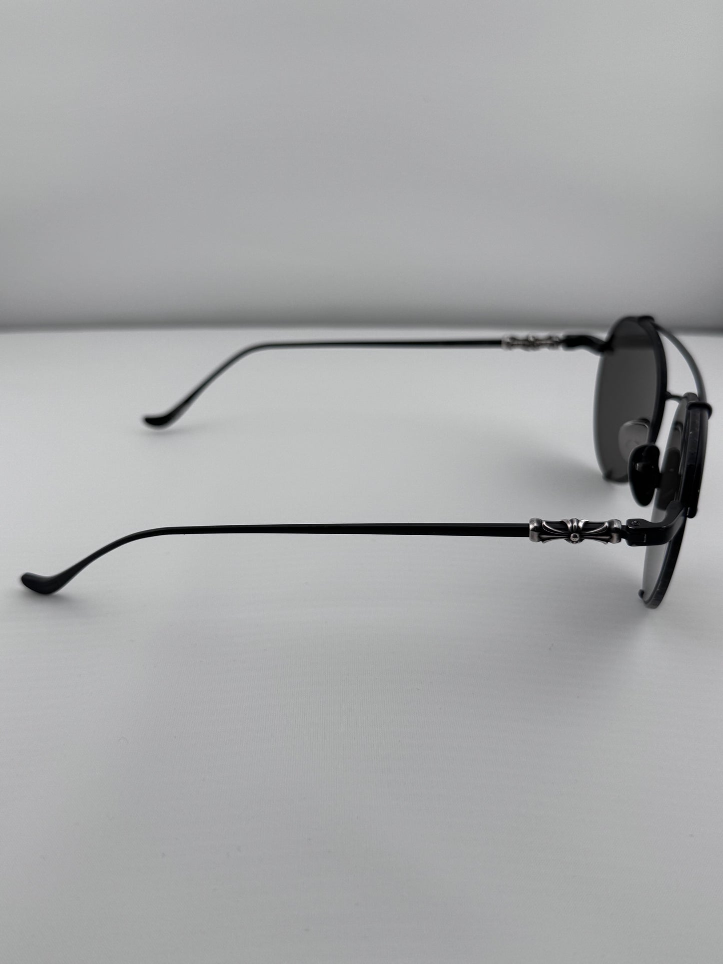 CHROME HEARTS ORALGAMI DOUBLE BRIDGE BLACK METAL SUNGLASSES (PRE-OWNED WITH CASE)