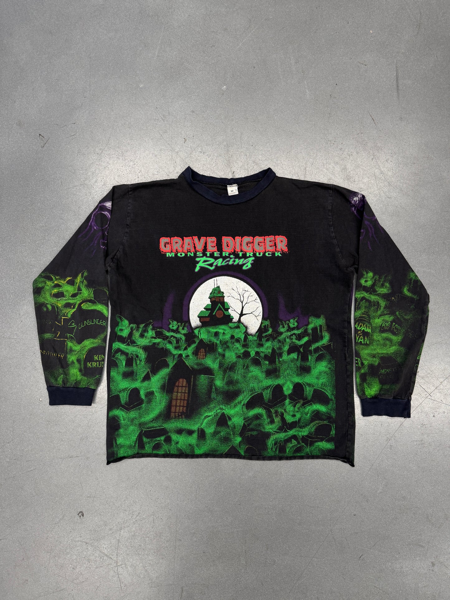90'S AOP GRAVE DIGGER MONSTER TRUCK RACING LS TEE (MADE IN USA TAG) (M)